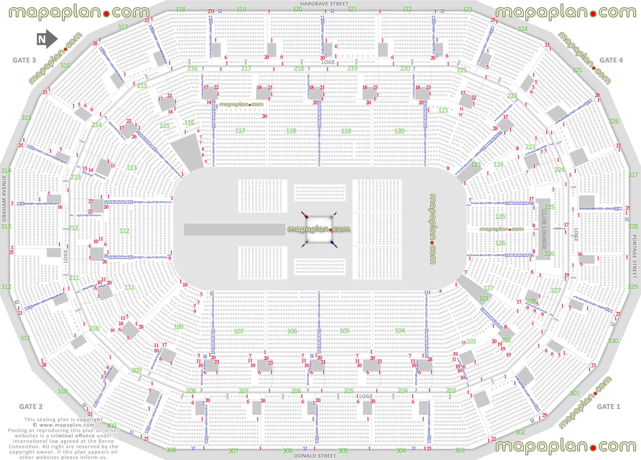 MTS Centre WWE wrestling & boxing match events map by row 360 in
