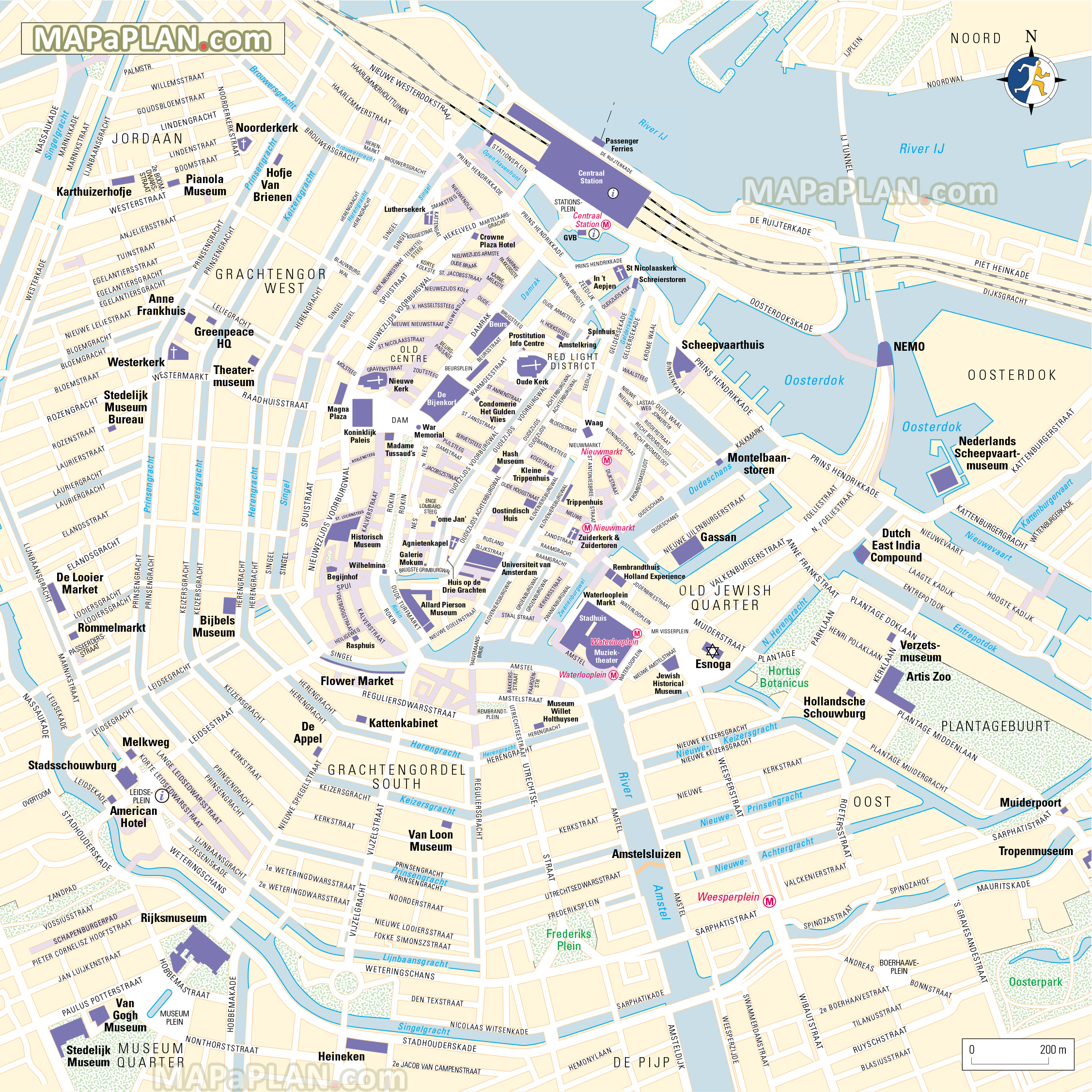 Centrum Where to go what to see major historic points of interest Amsterdam top tourist attractions map