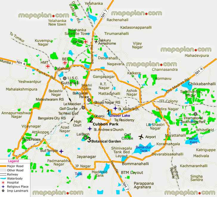 Bangalore central free download offline city street top attractions places detailed itinerary popout interactive guide english historical streets parks what see where go directions interesting things do railway train stations rail routes local roadss Bangalore Top tourist attractions map