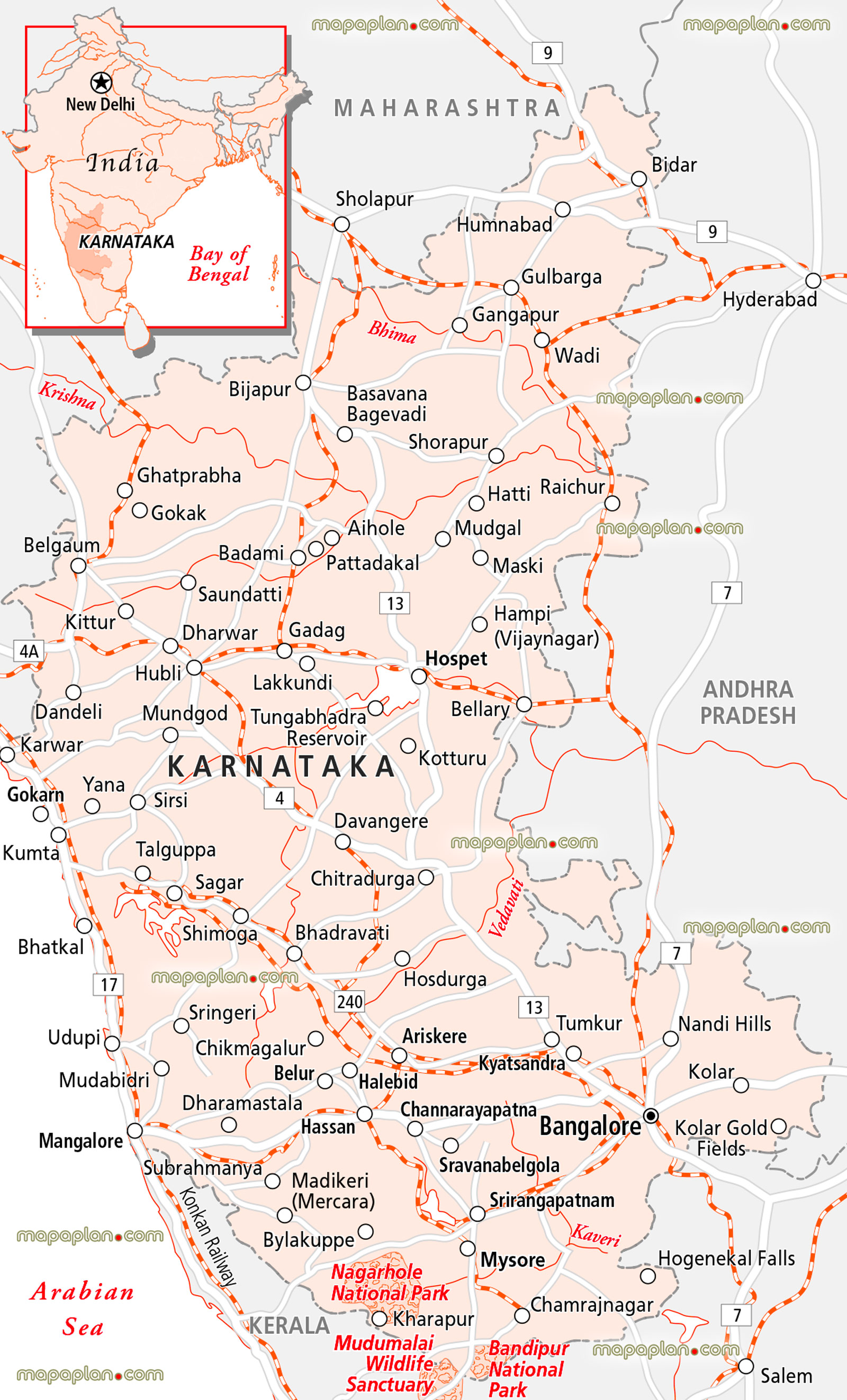 Bangalore karnataka region india free printable virtual explorer visitors plan roads train lines places cities townss Bangalore Top tourist attractions map