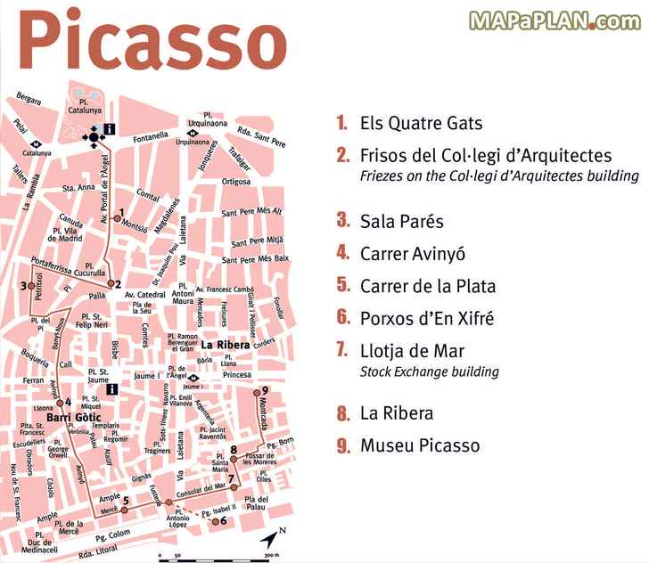 Picasso must do great landmarks one day walking tour itinerary Barcelona top tourist attractions map