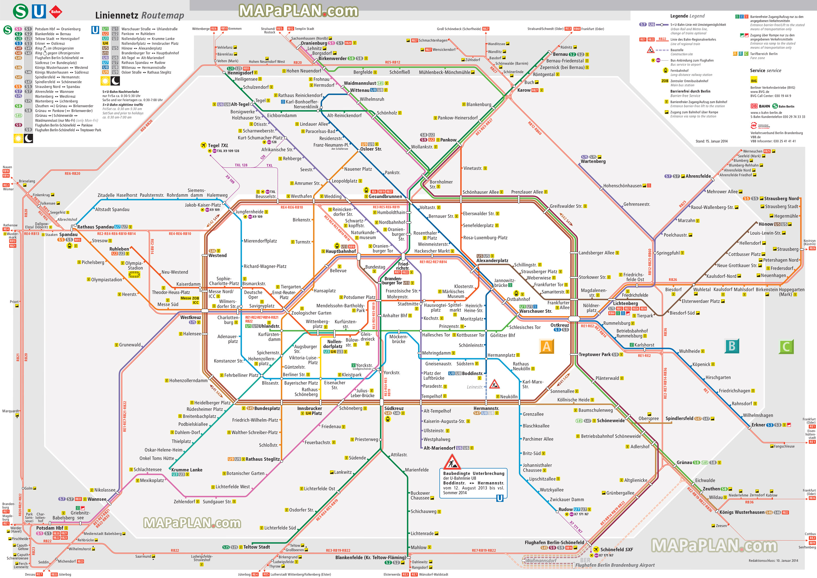 Berlin map Metro A B C zones (UBahn, Untergrundbahn