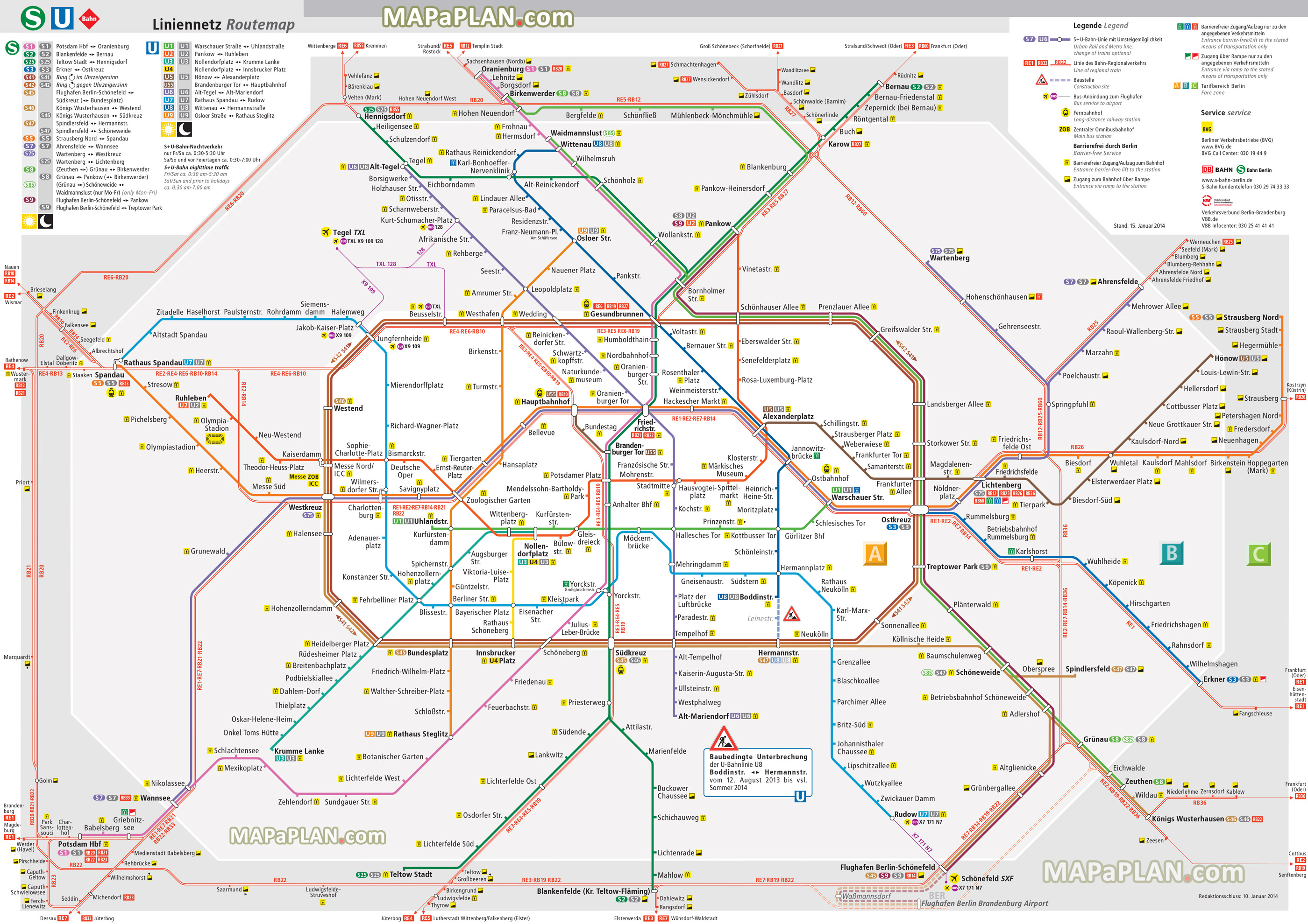 metro u bahn untergrundbahn tube underground subway surface rail s bahn a b c zones Berlin top tourist attractions map