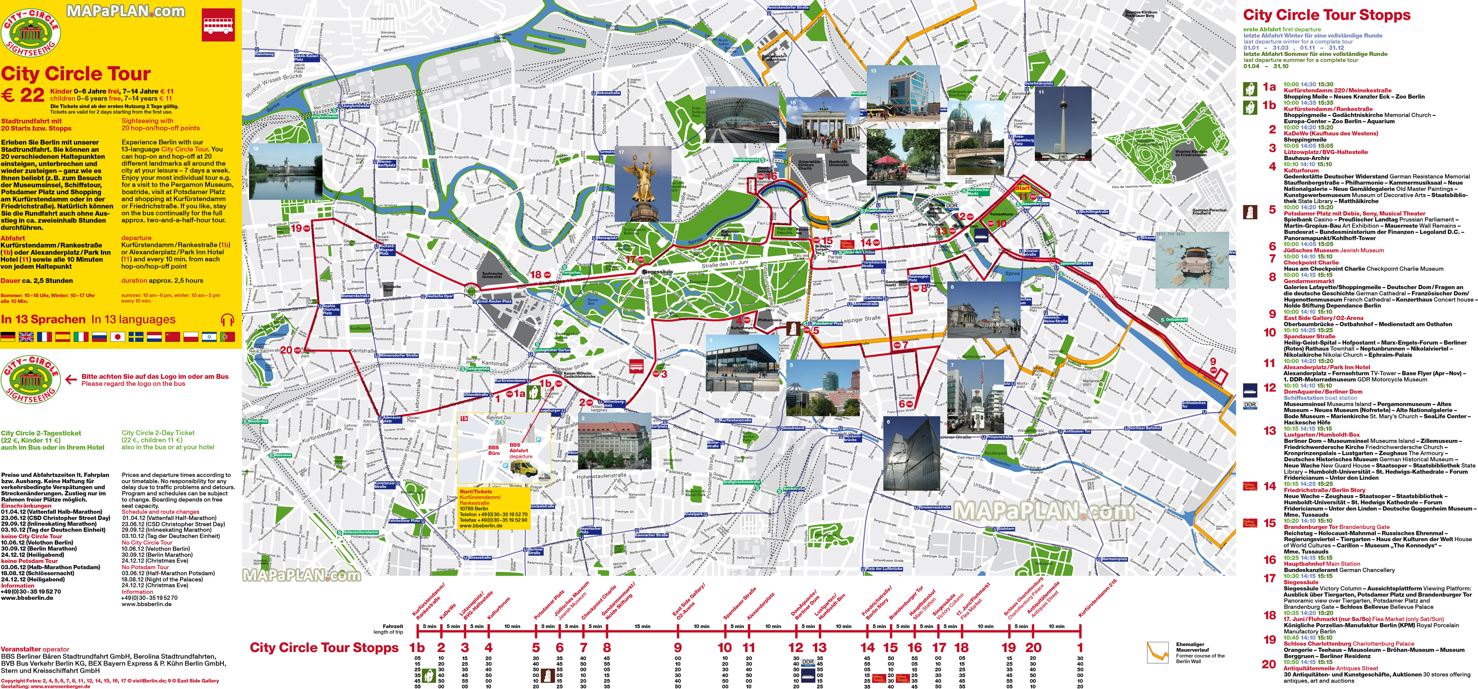 city sightseeing hop on hop off double decker open top bus tour routes english Berlin top tourist attractions map