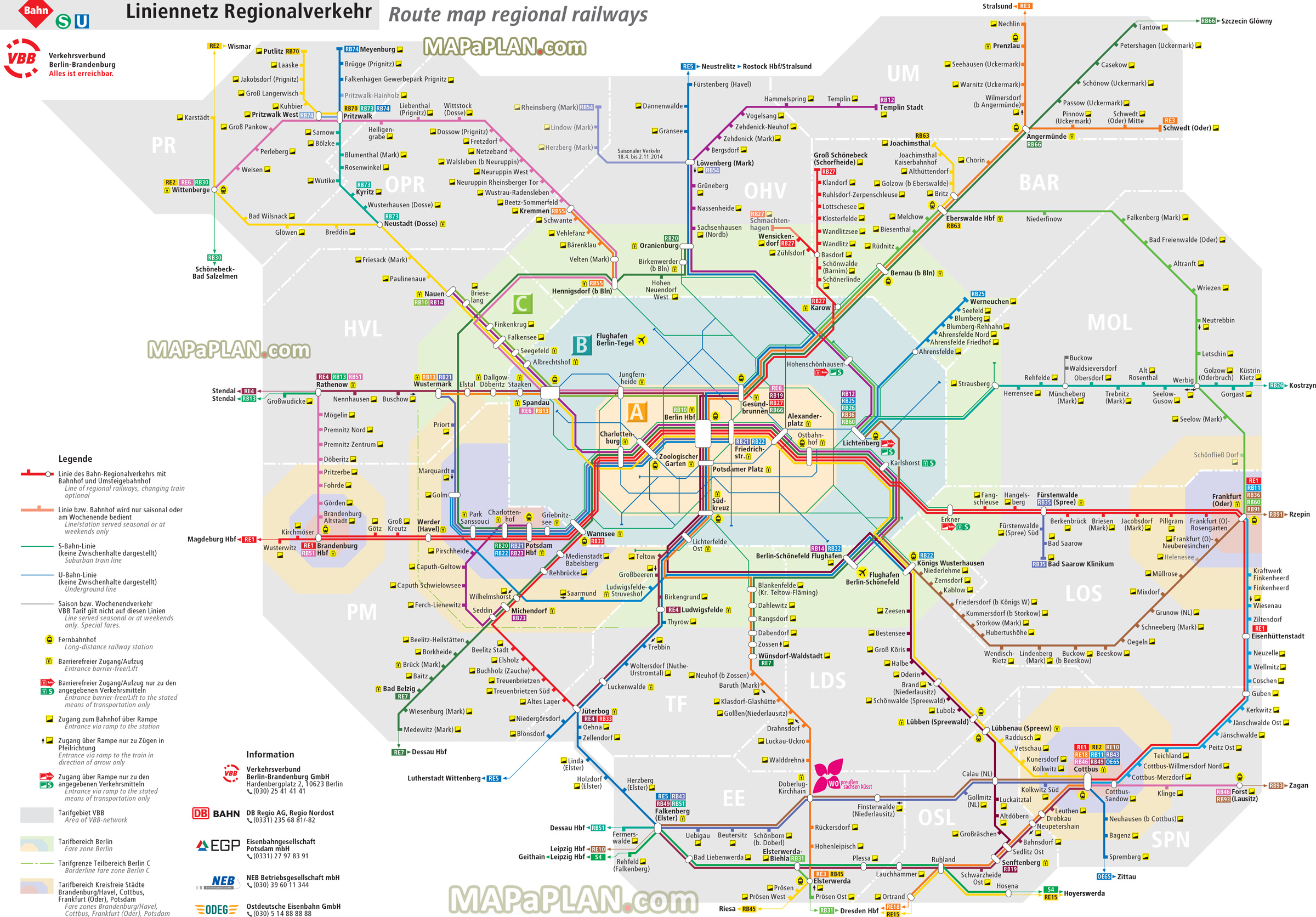 regional rail lines transit system brandenburg bahn regionalverkehr herausgeber vbb Berlin top tourist attractions map