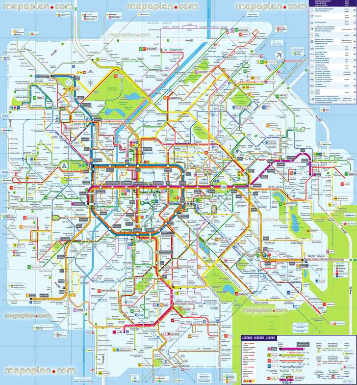 map Brussels metro tram bus public transport network subway underground tube tram light rail stations zones railway routes stops updated transit diagram suburban train airports Brussels Top tourist attractions map