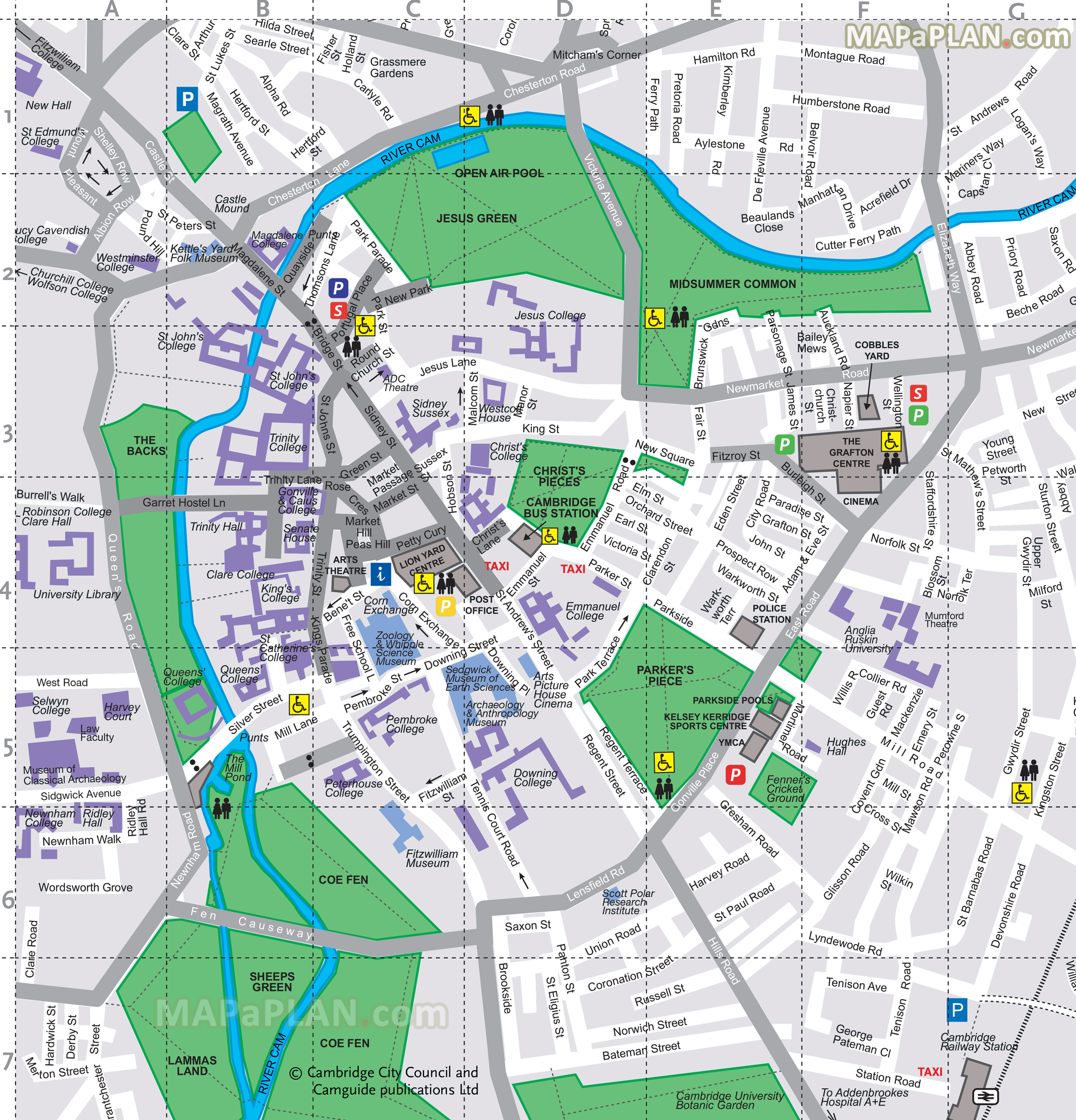 Free virtual map of famous travel attractions Cambridge top tourist attractions map