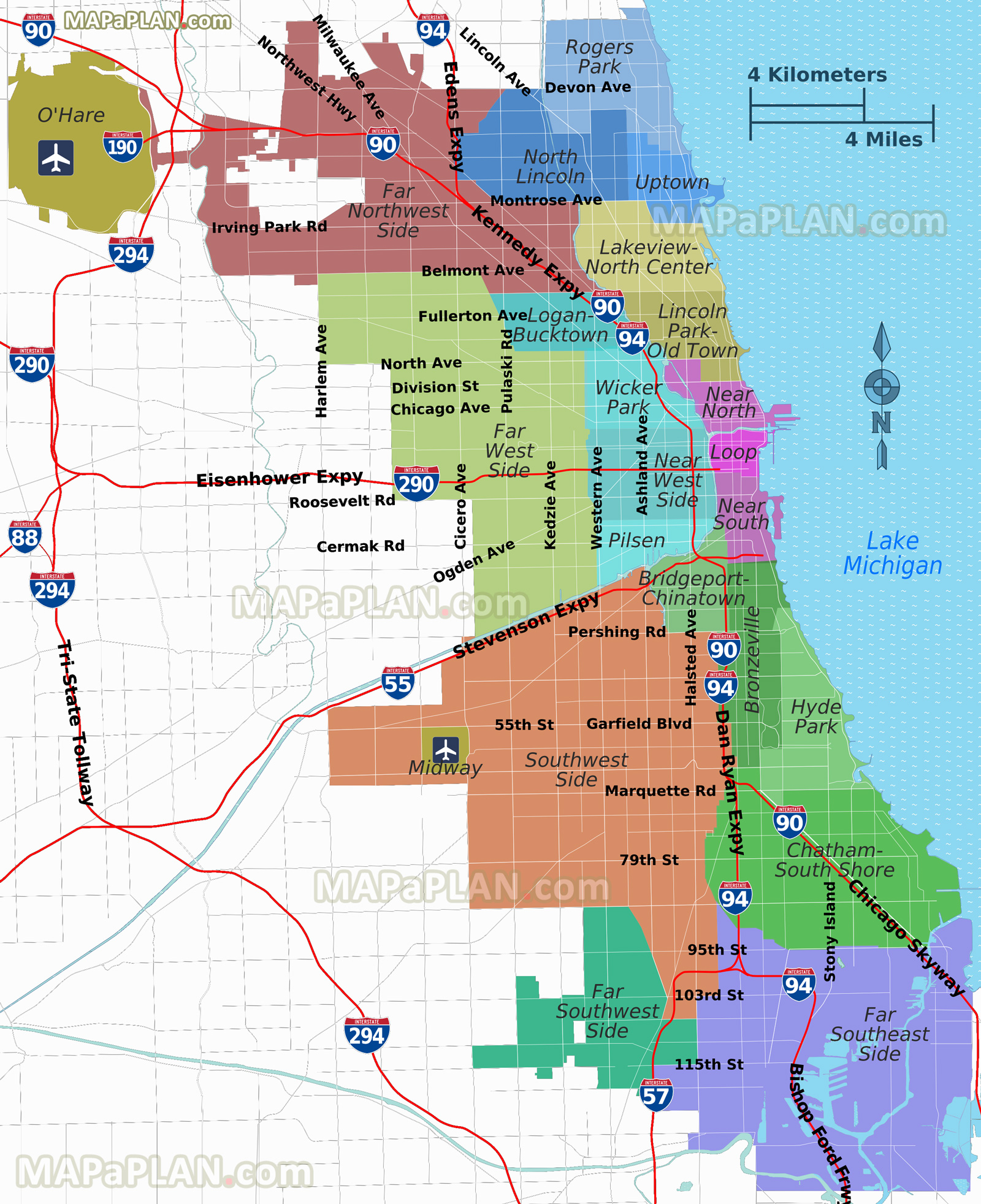 Chicago Map Districts Neighborhoods Regions Suburbs Zones