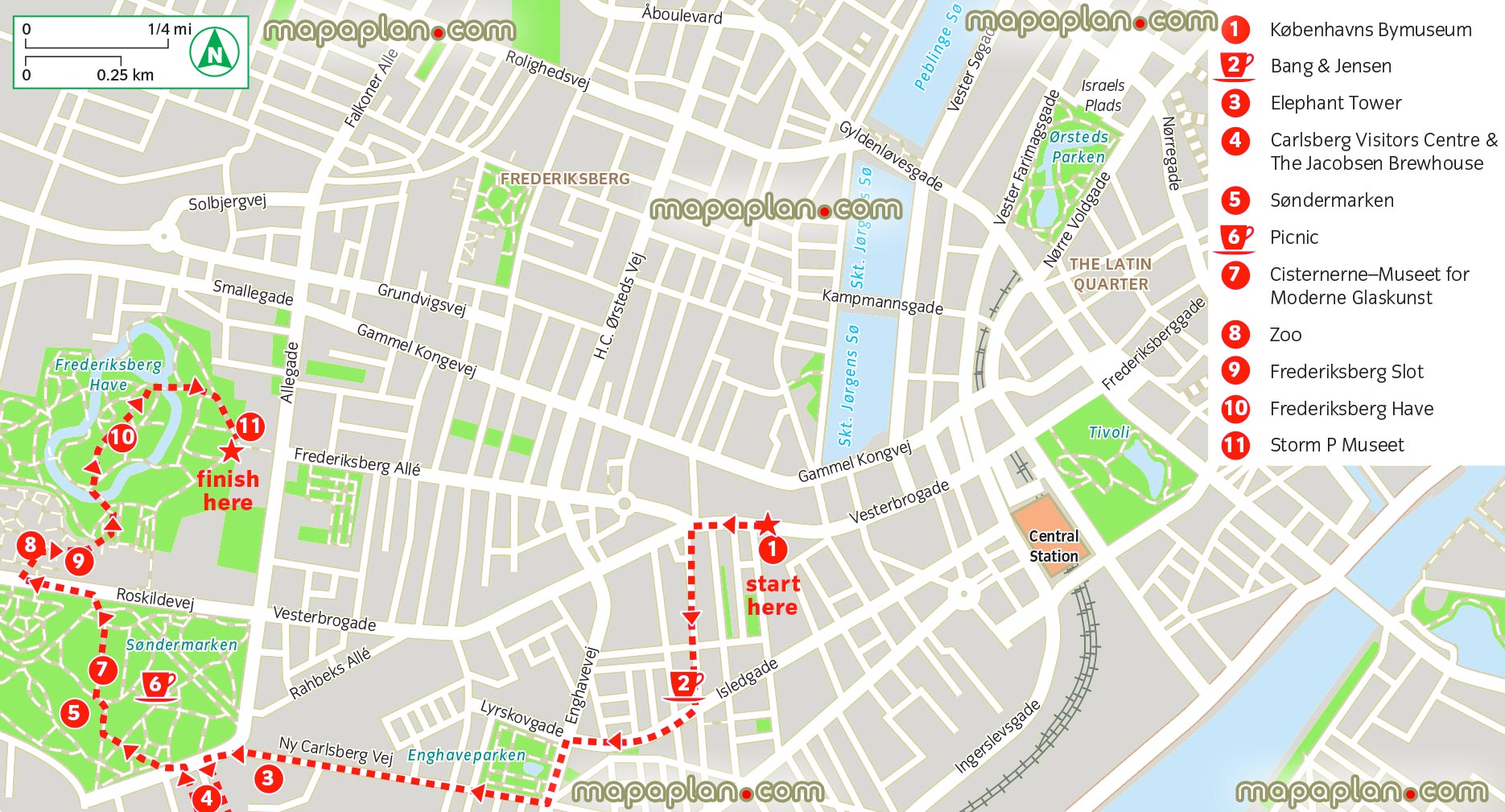 vesterbro frederiksberg walk interactive itinerary planner list top things visit see central stations Copenhagen Top tourist attractions map