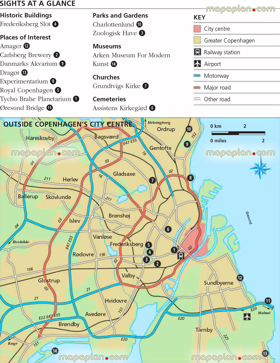 greater Copenhagen metropolitan area free download printable detailed guide surrounding area attractions road airport cities main districts neighbourhoodss Copenhagen Top tourist attractions map