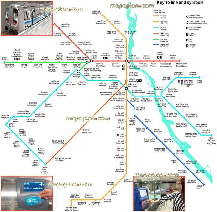 Delhi metro lines stations public transport rail system transit diagram english hindi updated network plan city train routes bus stops regional local railway interchangess Delhi Top tourist attractions map