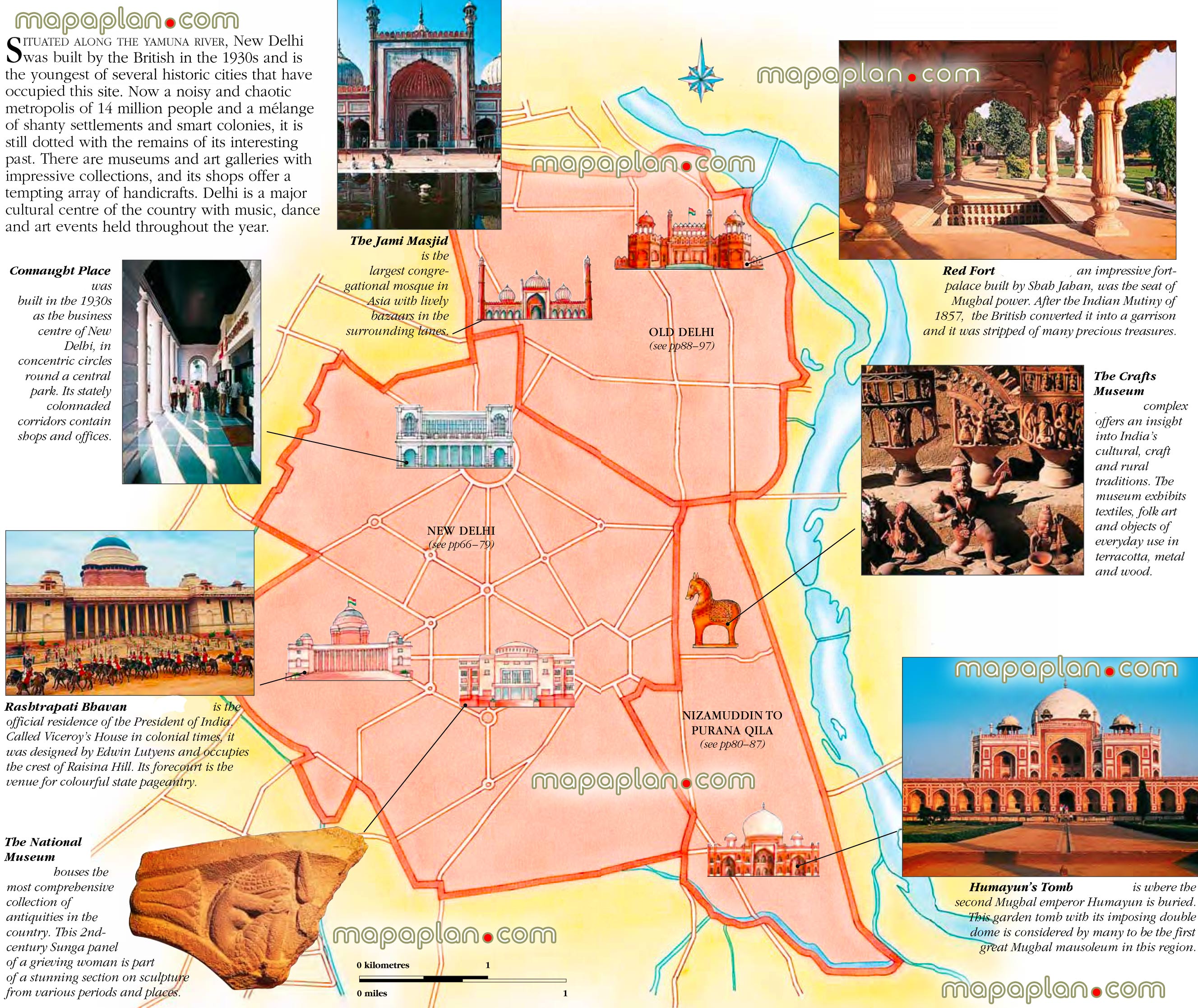 new Delhi india virtual interactive 3d city center free printable visitors detailed tourist guide download inner city old new town buildings must see sights sightseeing places interest jami masjid connaught place cp red forts Delhi Top tourist attractions map