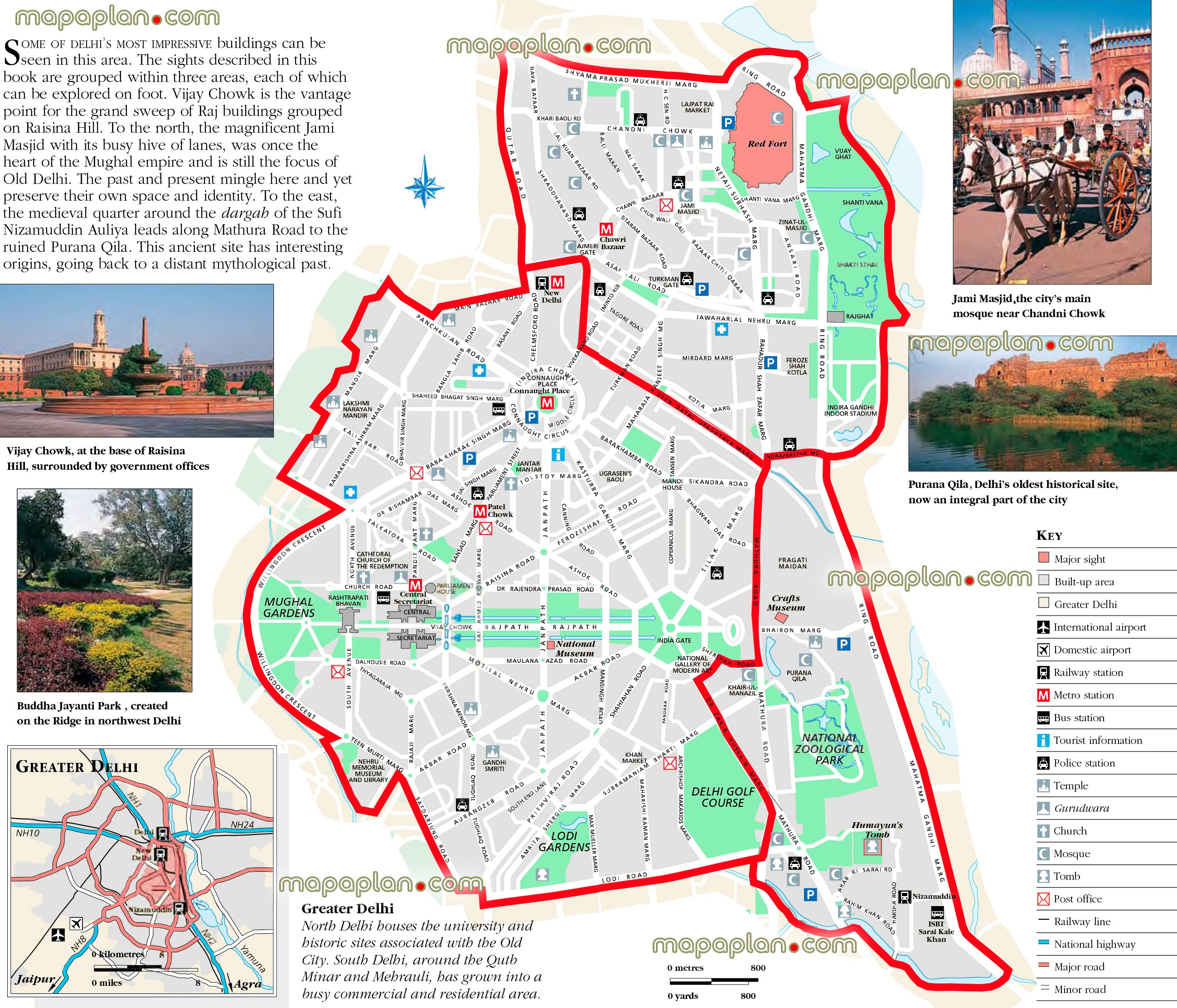 new old Delhi english photo image guide neighbourhoods major places visit streets churches temples mosques museums metro public transport vijay lotus temple rashtrapati bhavan rajpath purana qila humayun’s tomb red fort lakshmi narayan mandir Delhis Delhi Top tourist attractions map