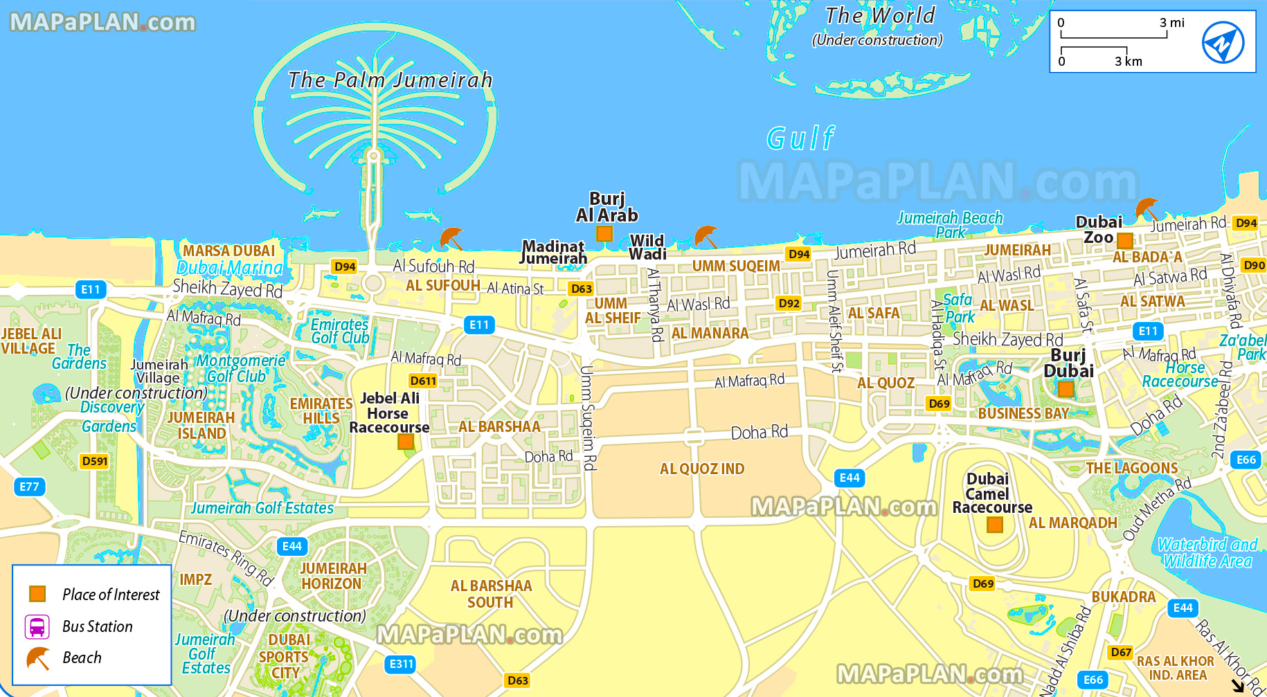 Dubai maps - Top tourist attractions - Free, printable city street map