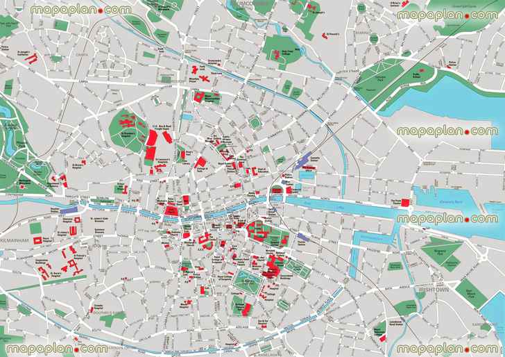 central Dublin main tourist attractions key railway stations river liffey places visit churches theatres museums st patricks cathedrals Dublin Top tourist attractions map