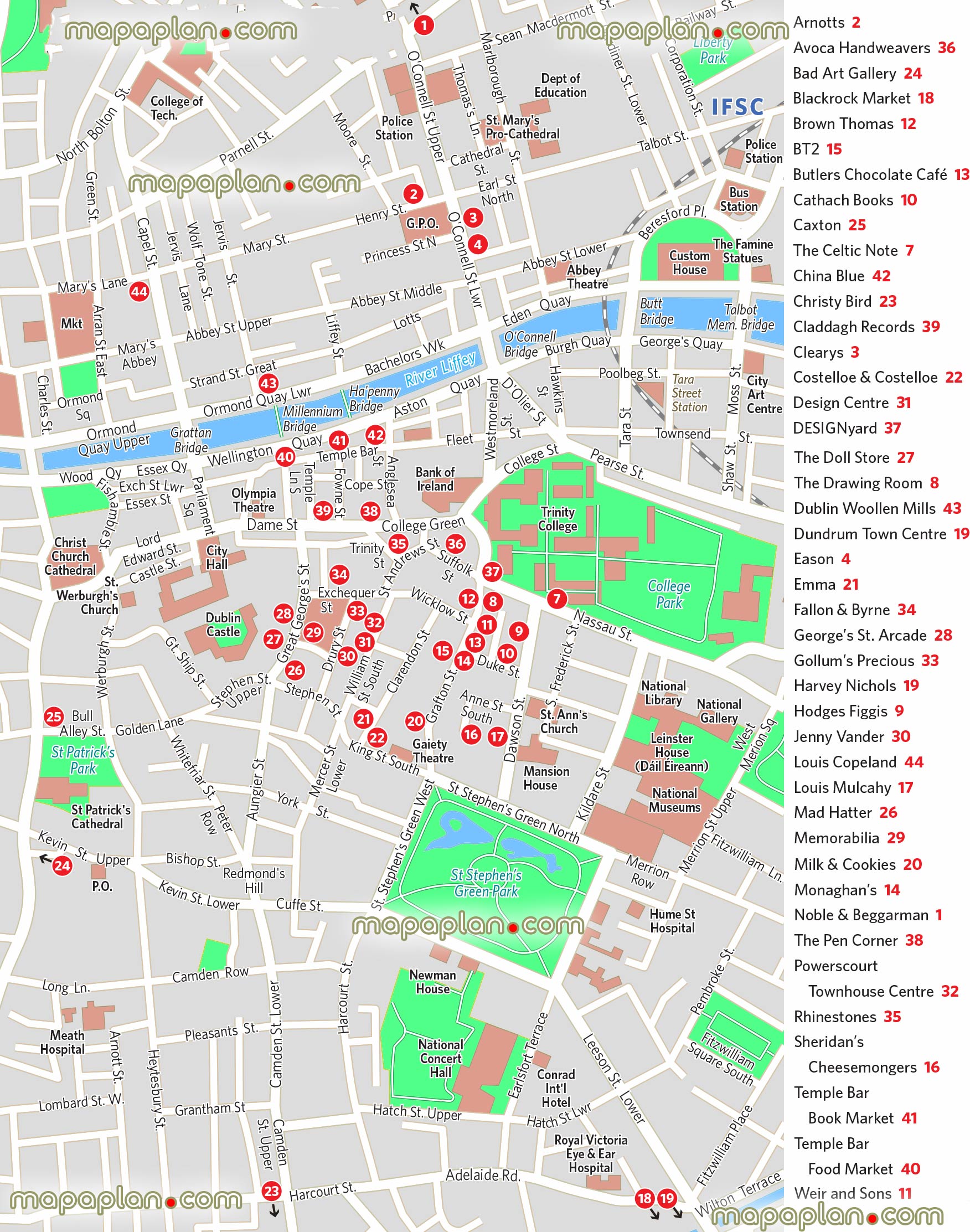 shopping street major department stores list most popular shops favourite shopping destinations itinerary planner navigation guide maps Dublin Top tourist attractions map