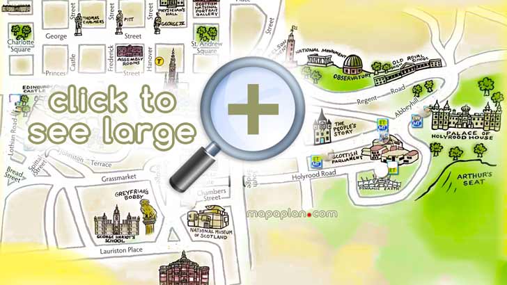 beautifully illustrated children fun easy access places within walking distances Edinburgh Top tourist attractions map