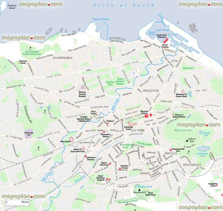 greater Edinburgh top attractions highlights detailed famous sites explore royal yacht britannia holyrood park arthurs seats Edinburgh Top tourist attractions map