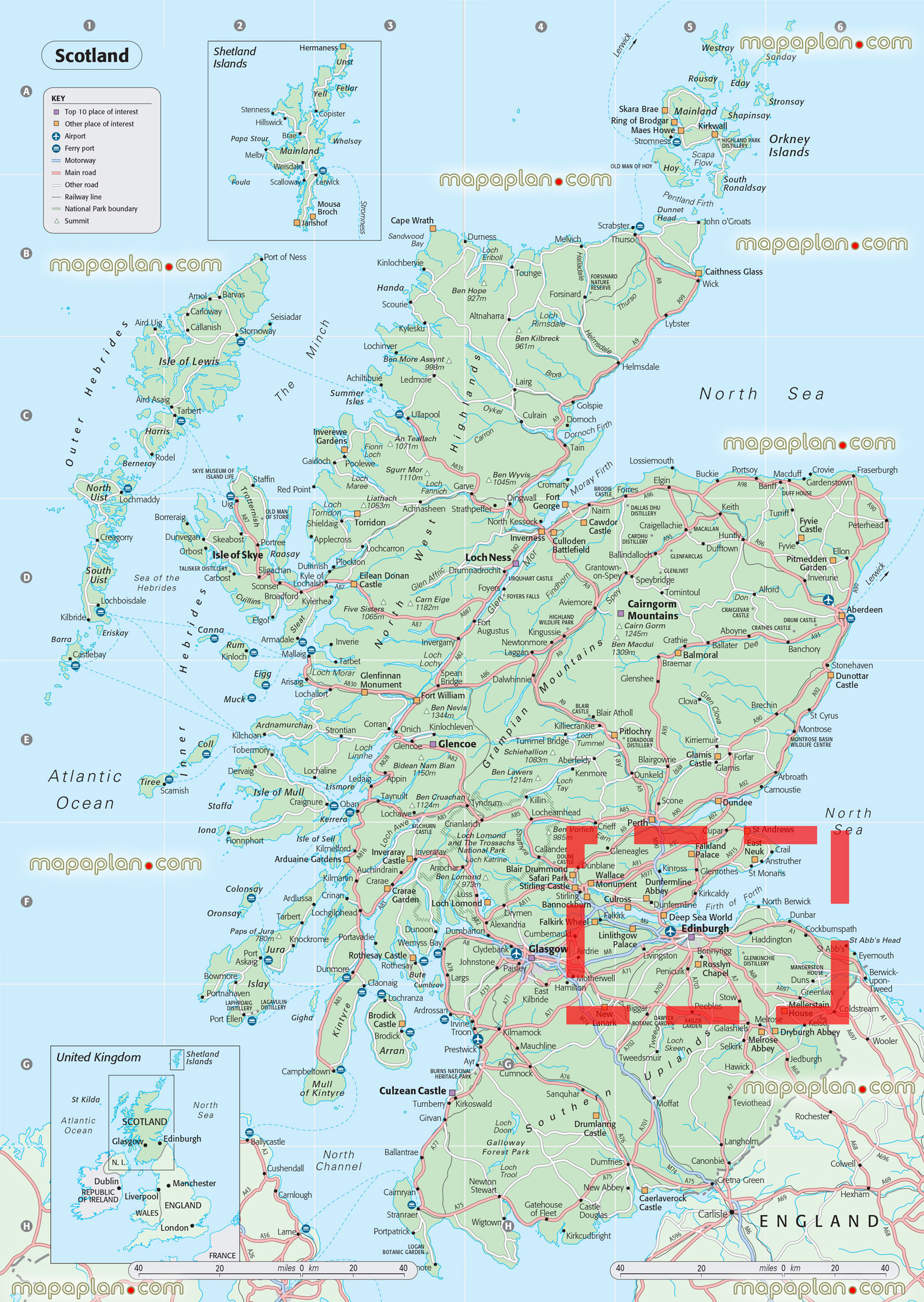 Edinburgh detailed scotland england united kingdom driving guide urban navigation directionss Edinburgh Top tourist attractions map