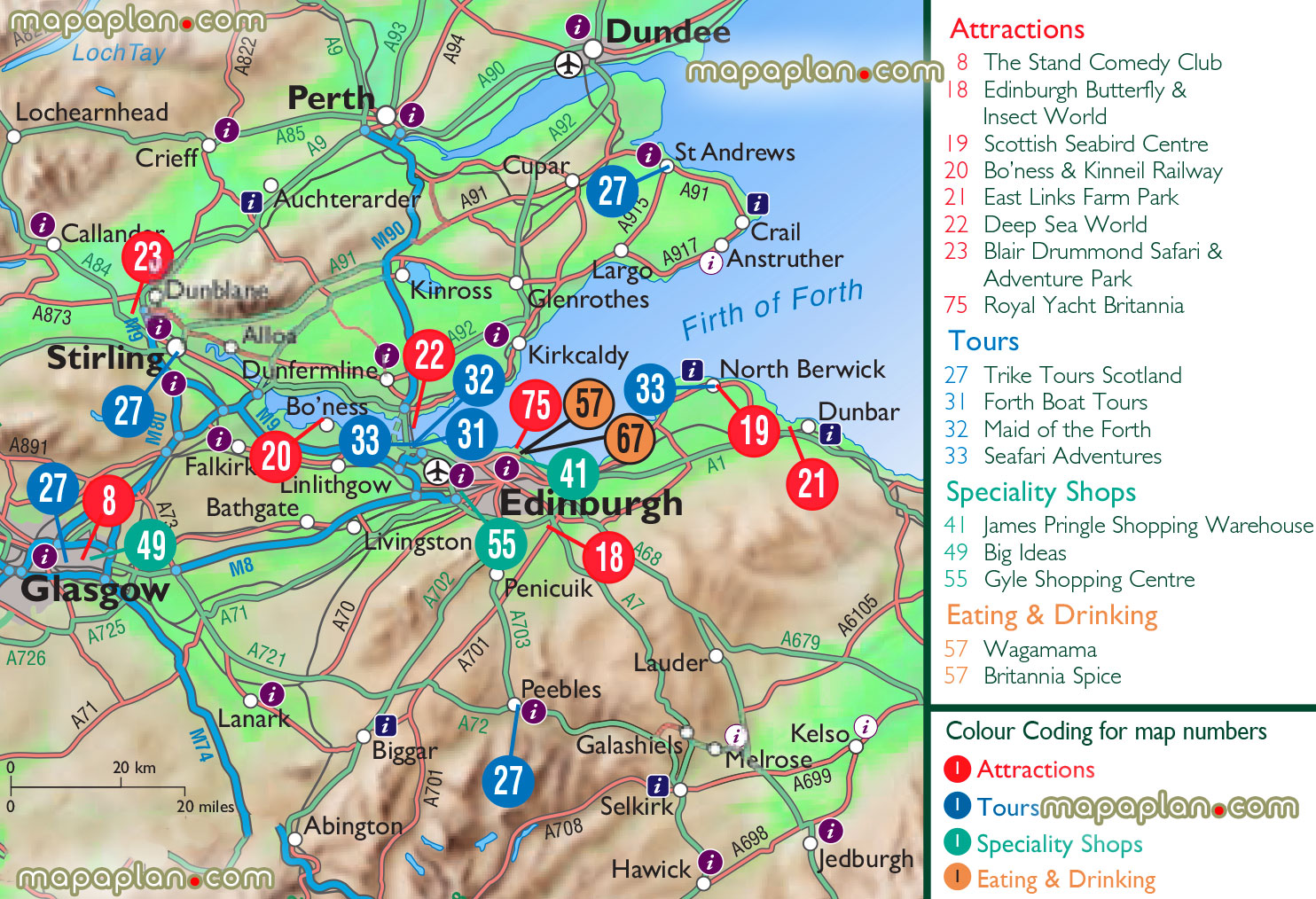 top attractions greater Edinburgh metro area scotland virtual surrounding area towns best historical buildings what see where go directions fun things do regions Edinburgh Top tourist attractions map