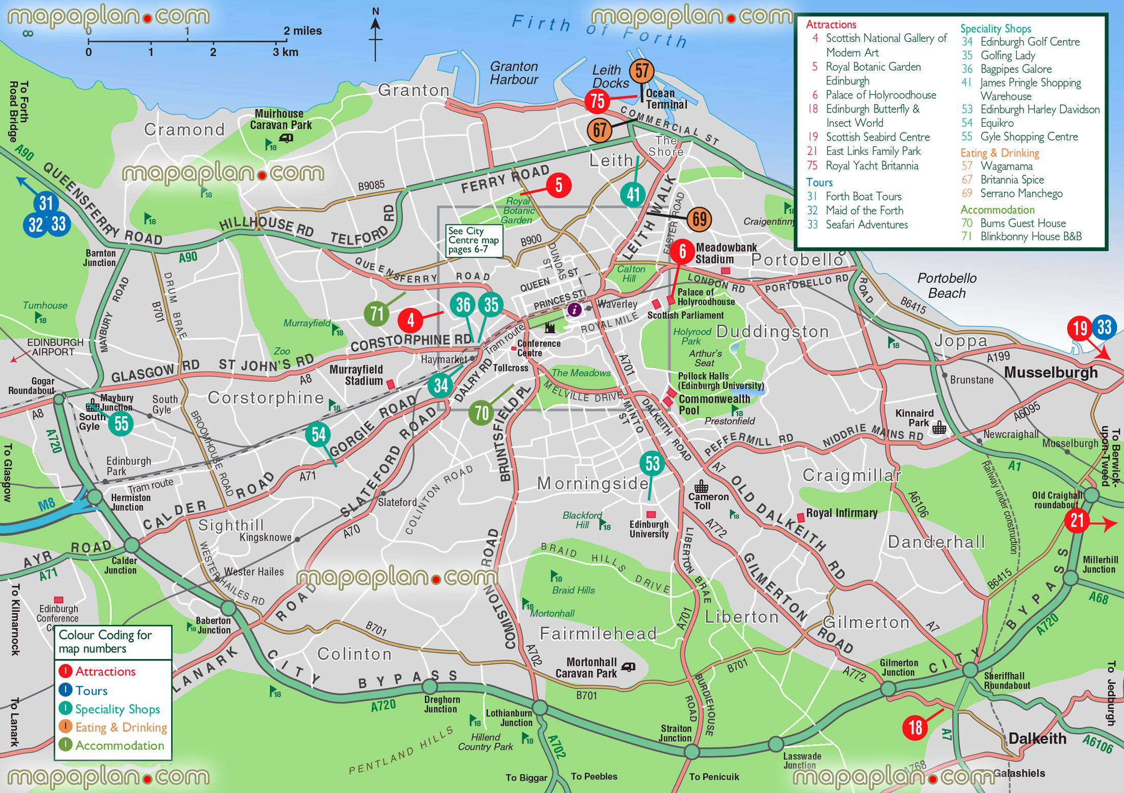 greater Edinburgh tourist information guide attractions rail network public transportation railway stations routes stops train lines networks Edinburgh Top tourist attractions map