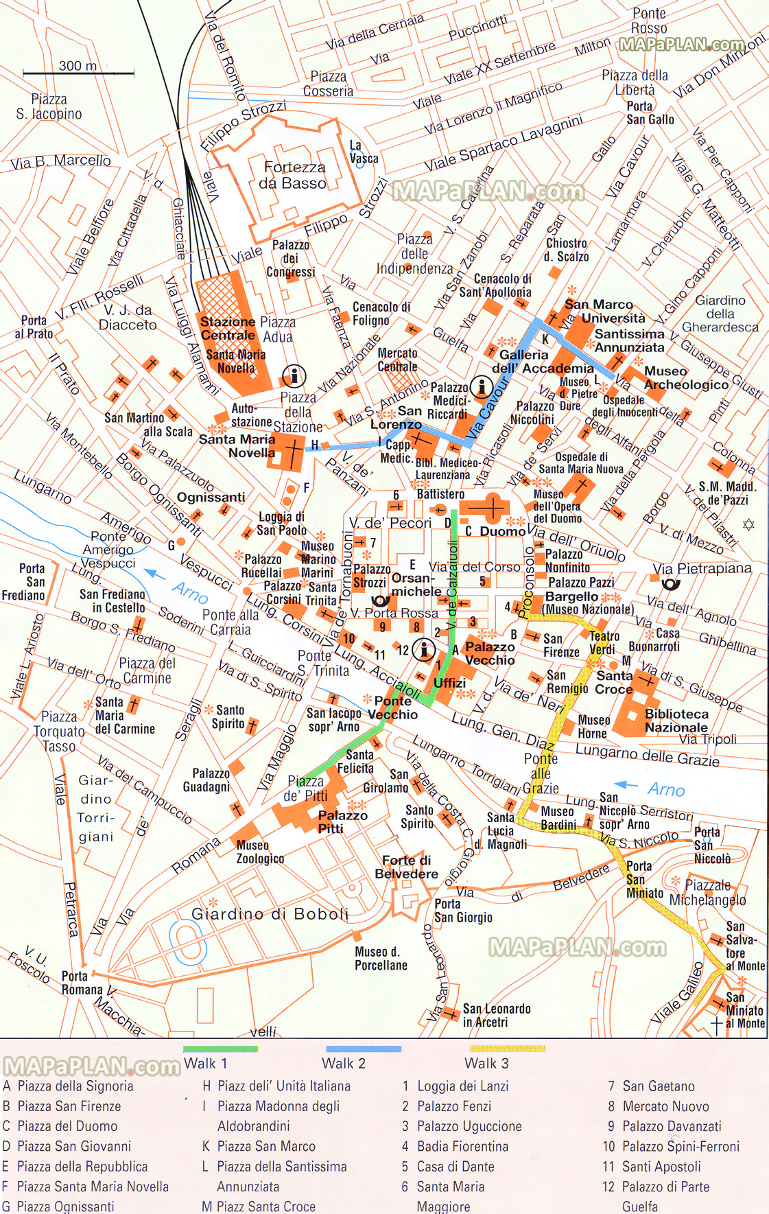 Stadtplan von Florenz inkl. Legende zum Ausdrucken - bereitgestellt von http://www.mapaplan.com