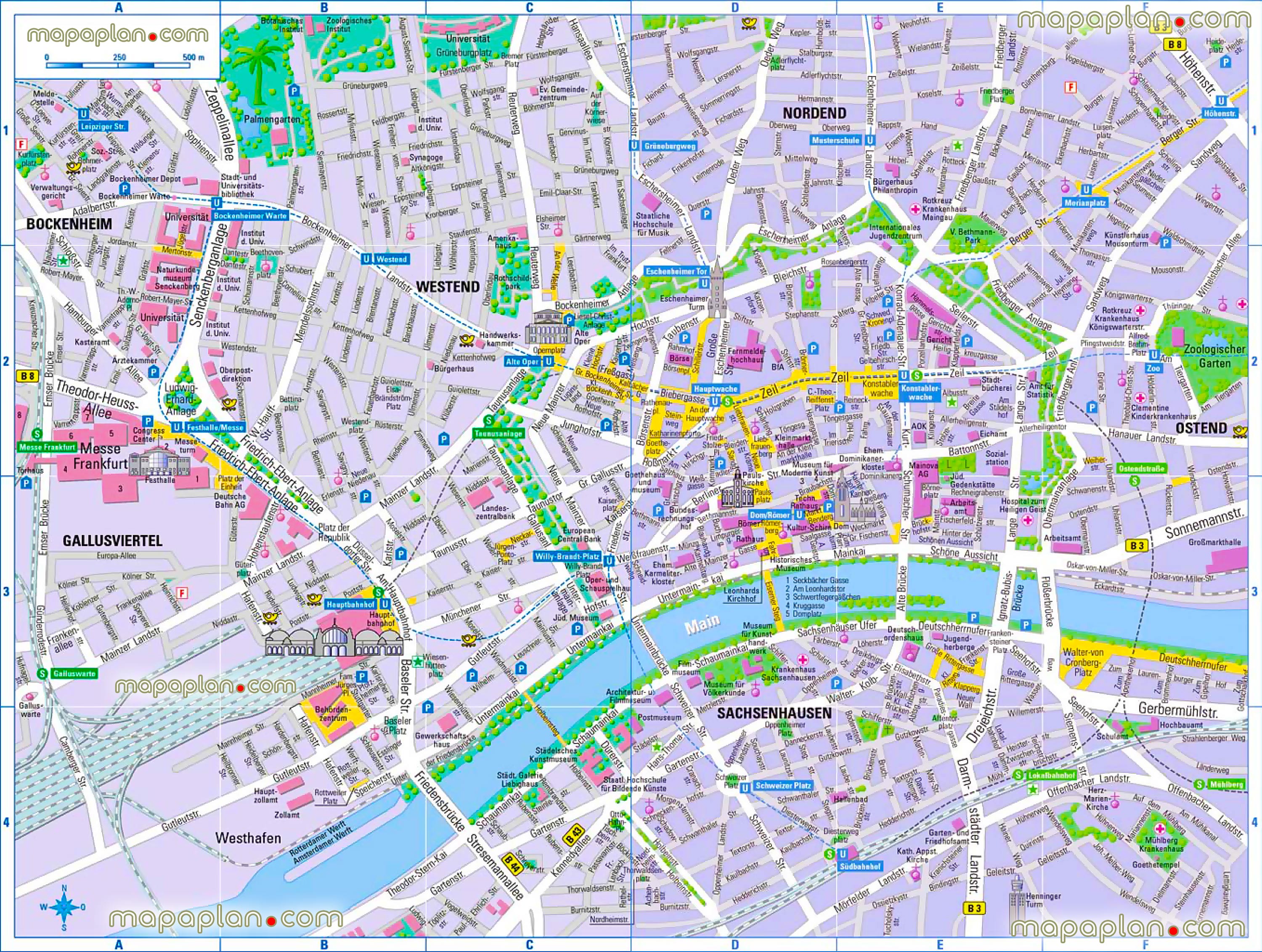 Frankfurt city center 3d interactive guide jpg main street sightseeing downtown attractions s bahn u bahn stations interactive walking trip downloadable itinerary planner print guide best destinations visit central district area outline layout best locationss Frankfurt Top tourist attractions map