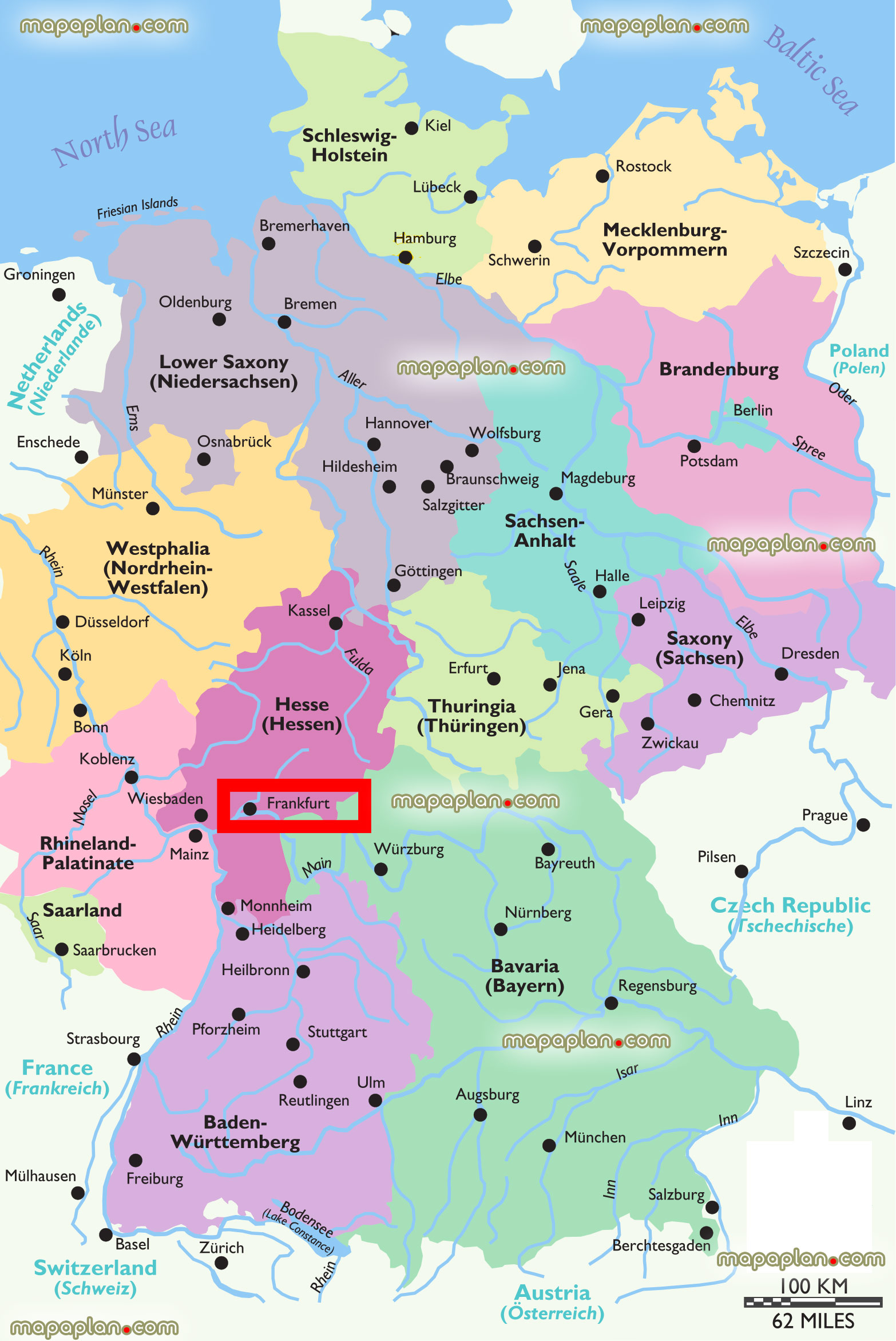 Frankfurt location regions germanys Frankfurt Top tourist attractions map