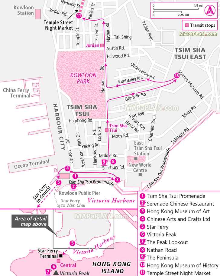 two day trip day one most popular locations inner city centre regions neighbourhood star ferry Hong Kong top tourist attractions map