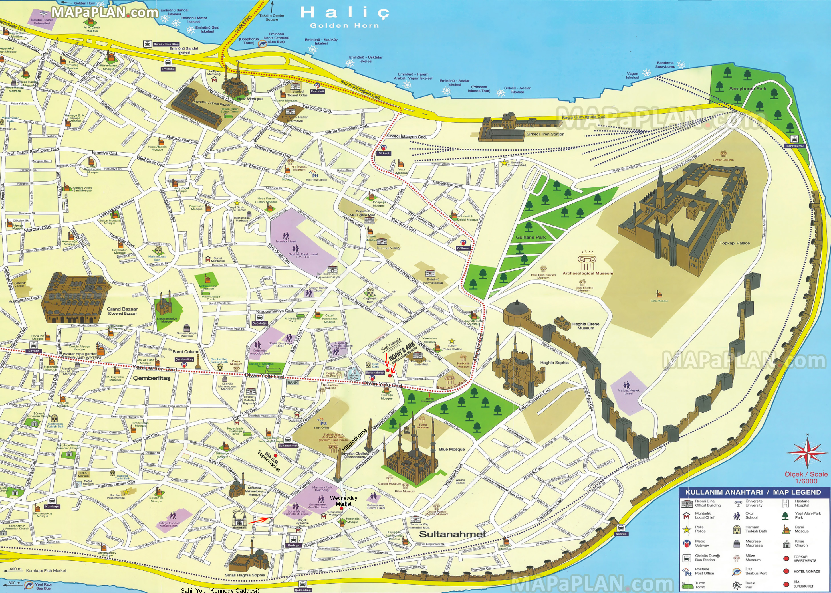 Istanbul Stadtplan mit Sehenswürdigkeiten auf europäischer Seite