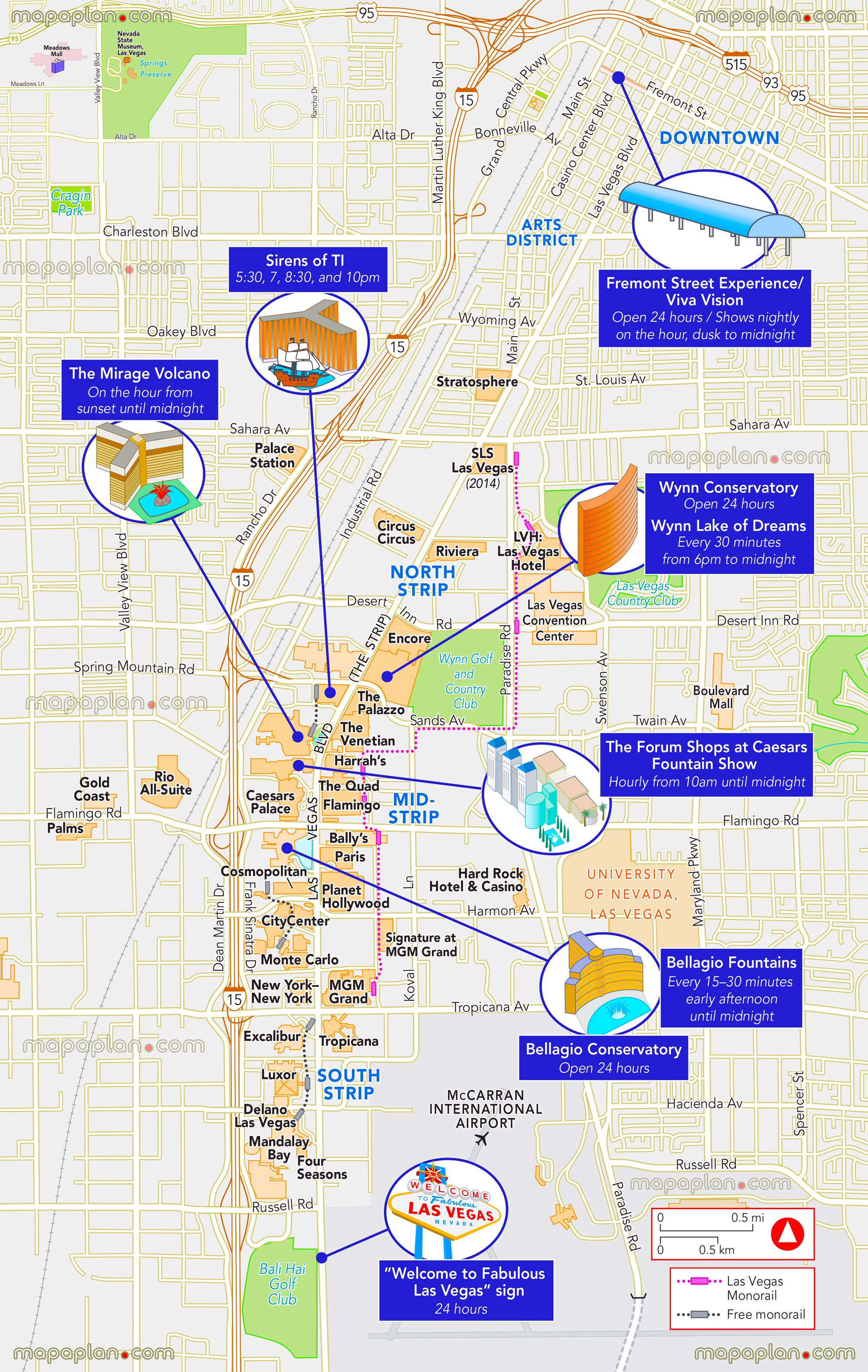 Las Vegas Map Free Hotel Attractions Times Schedule The Mirage