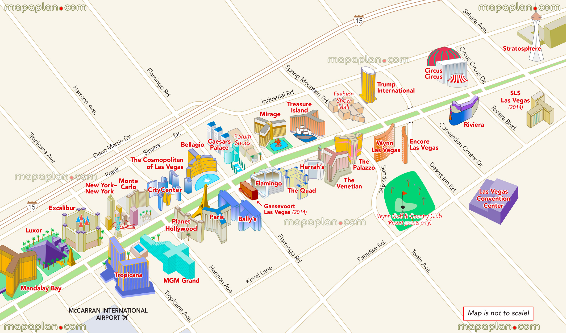 Las Vegas Map Map Of Main Strip Hotels Showing Interesting Sites