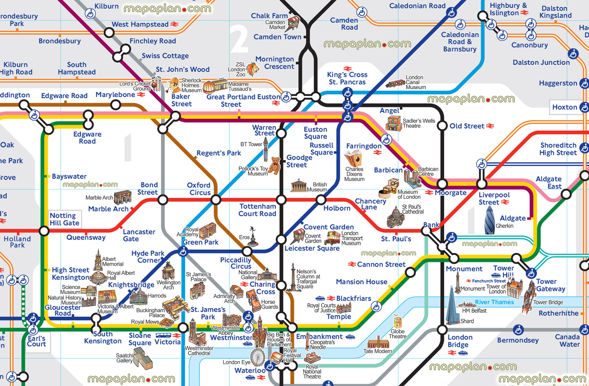 London Map London Tube Map With Attractions Underground Stations