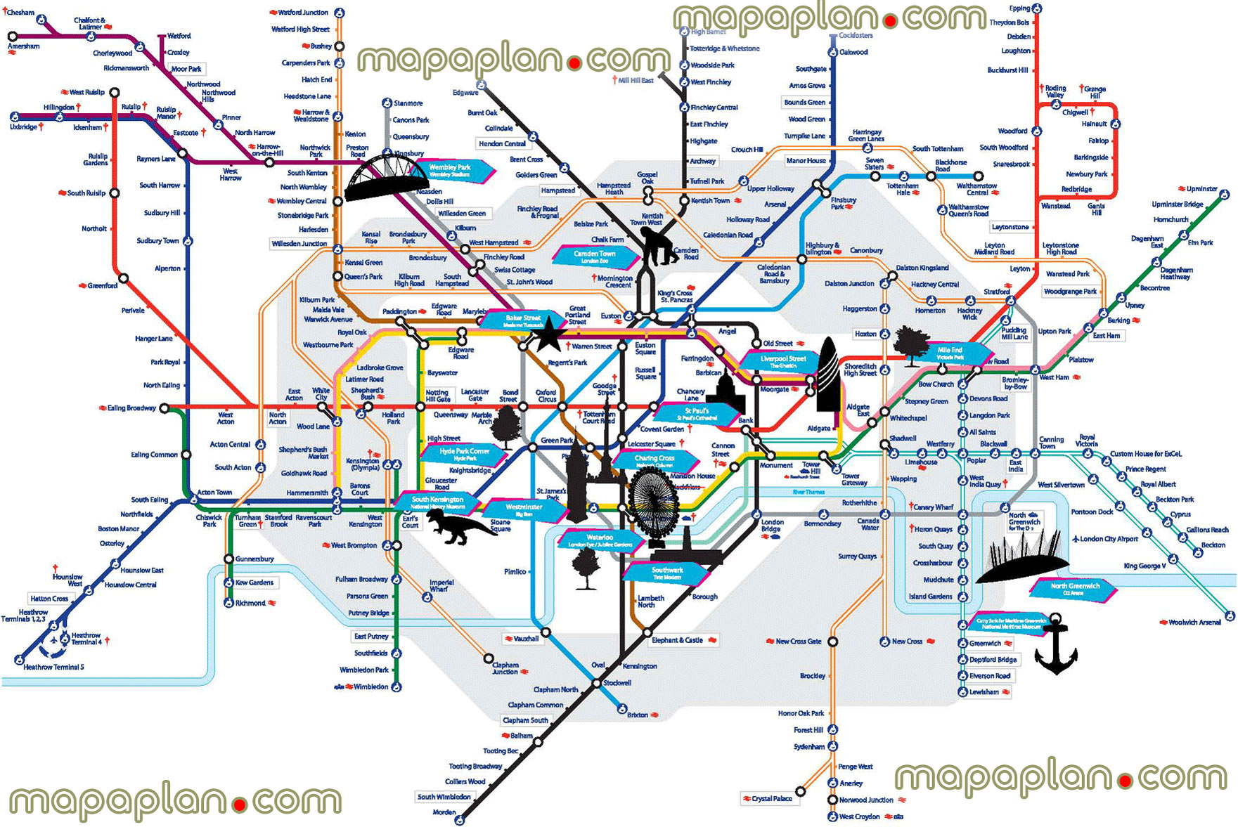 tube tourist spots points interest overlay greenwich national history museum London zoos London Top tourist attractions map