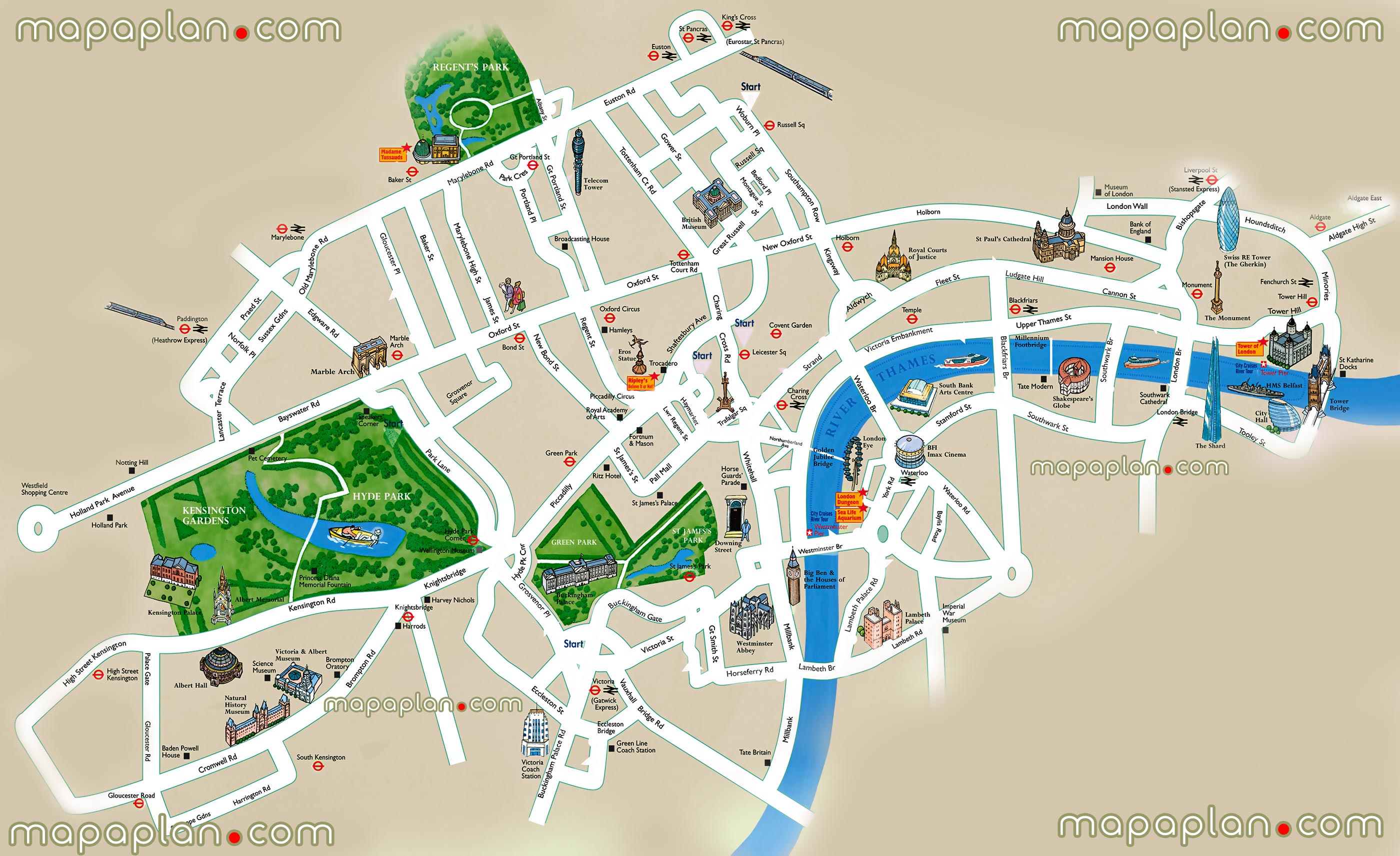 simple easy navigate London top 10 points interest sites millennium bridge hyde park westminster abbey London Top tourist attractions map