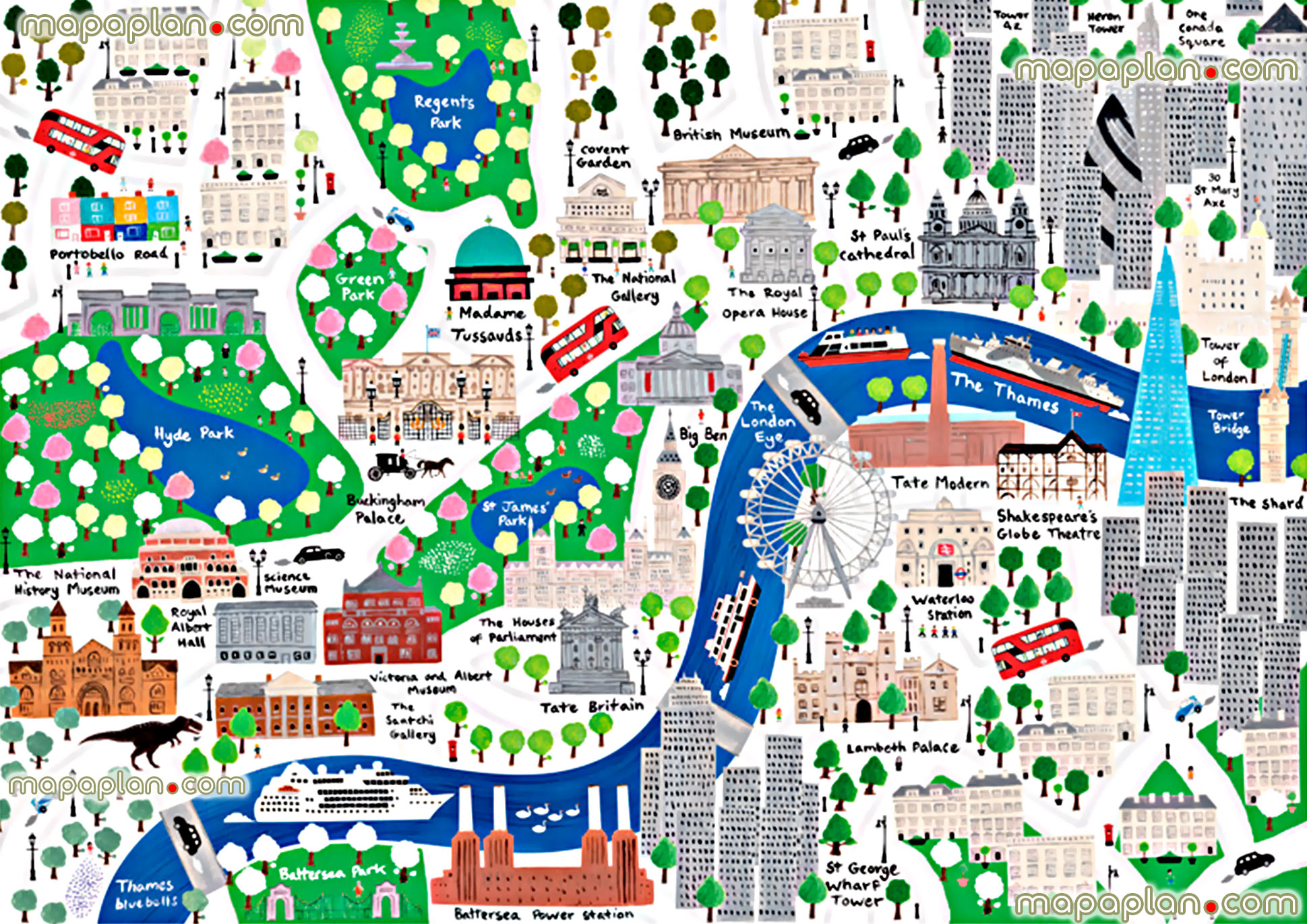 beautiful colorful London children englishs London Top tourist attractions map
