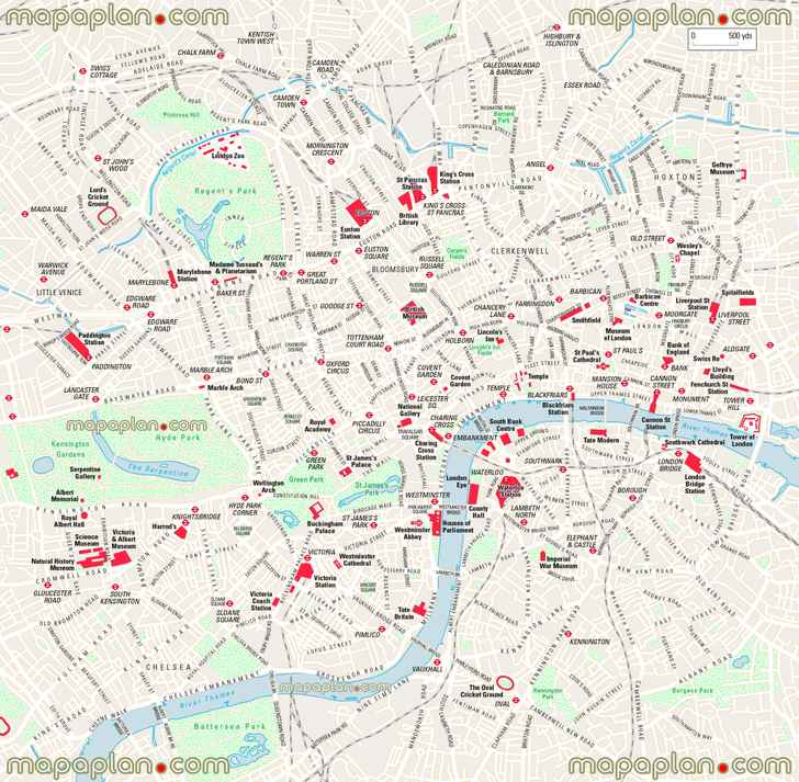 printable walking favourite points interest visit metro stations great historic spots detailed road guide street names plans London Top tourist attractions map