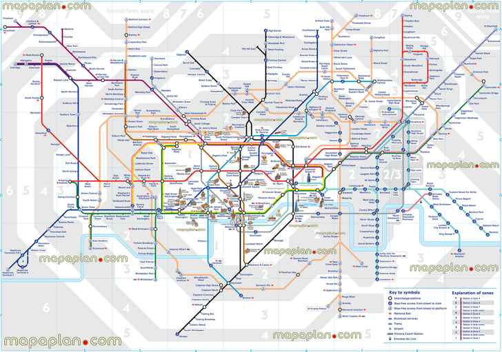 London tube underground stations zones marked public transportation system heathrow airport overground metro routes subway rail lines network diagram railway transit stops commuter dlr light train transports London Top tourist attractions map