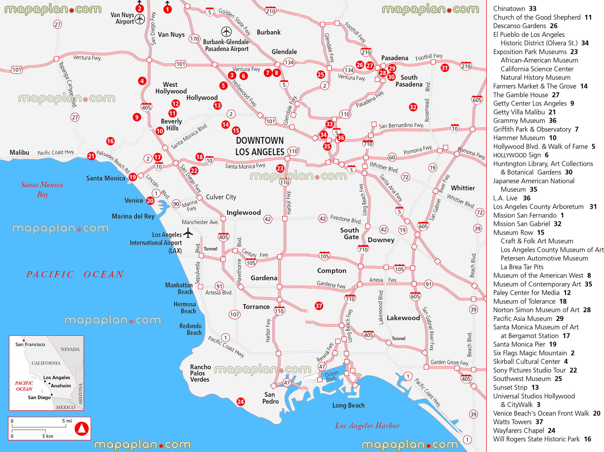 la california location major landmarks most popular beach cities guide famous historical old sites museums great historic spots must do places farmers market grove hollywood sign boulevard sunset strip citywalk venice beach ocean front walks Los Angeles top tourist attractions map
