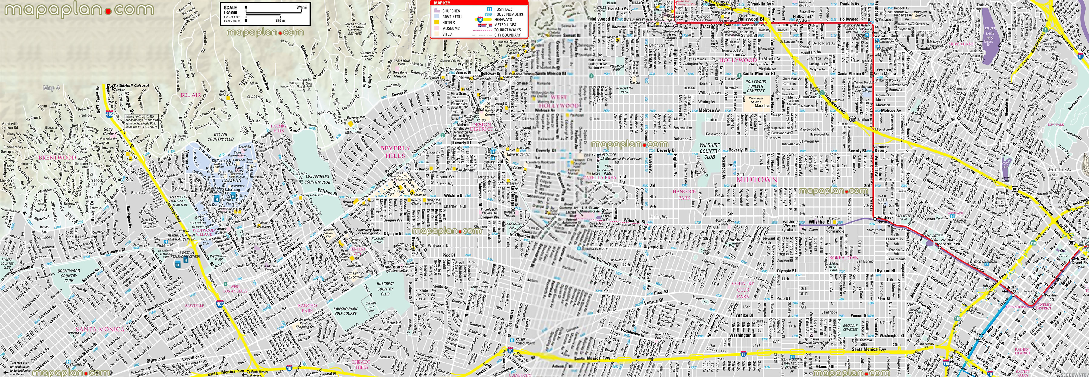 Los Angeles Map Detailed Road Street Names Plan With Favourite