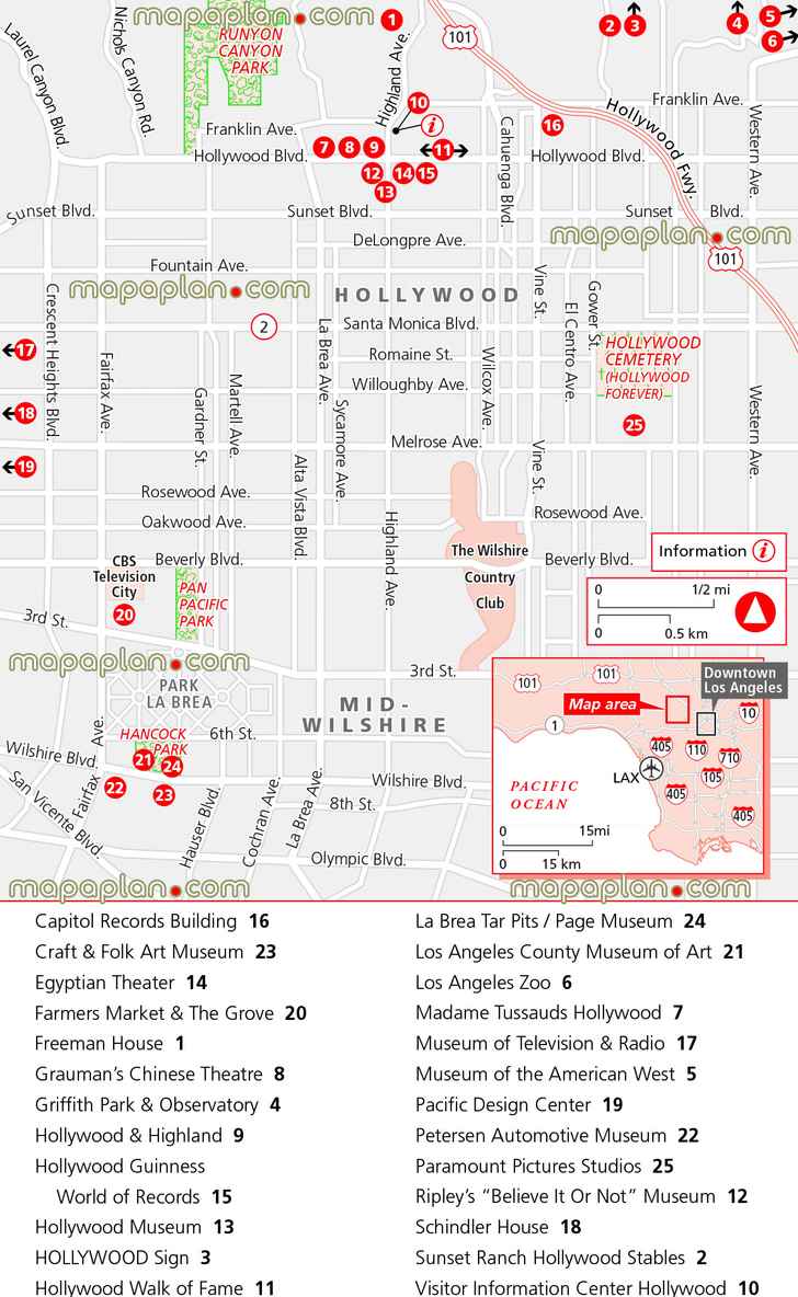 hollywood sign attractions virtual explorer interesting sites hot spots worth visiting griffith park observatory la brea tar pits page museum farmers market grove chinese theatre la zoo petersen automotive center madame tussauds craft folk art egyptian theater visitor informations Los Angeles top tourist attractions map