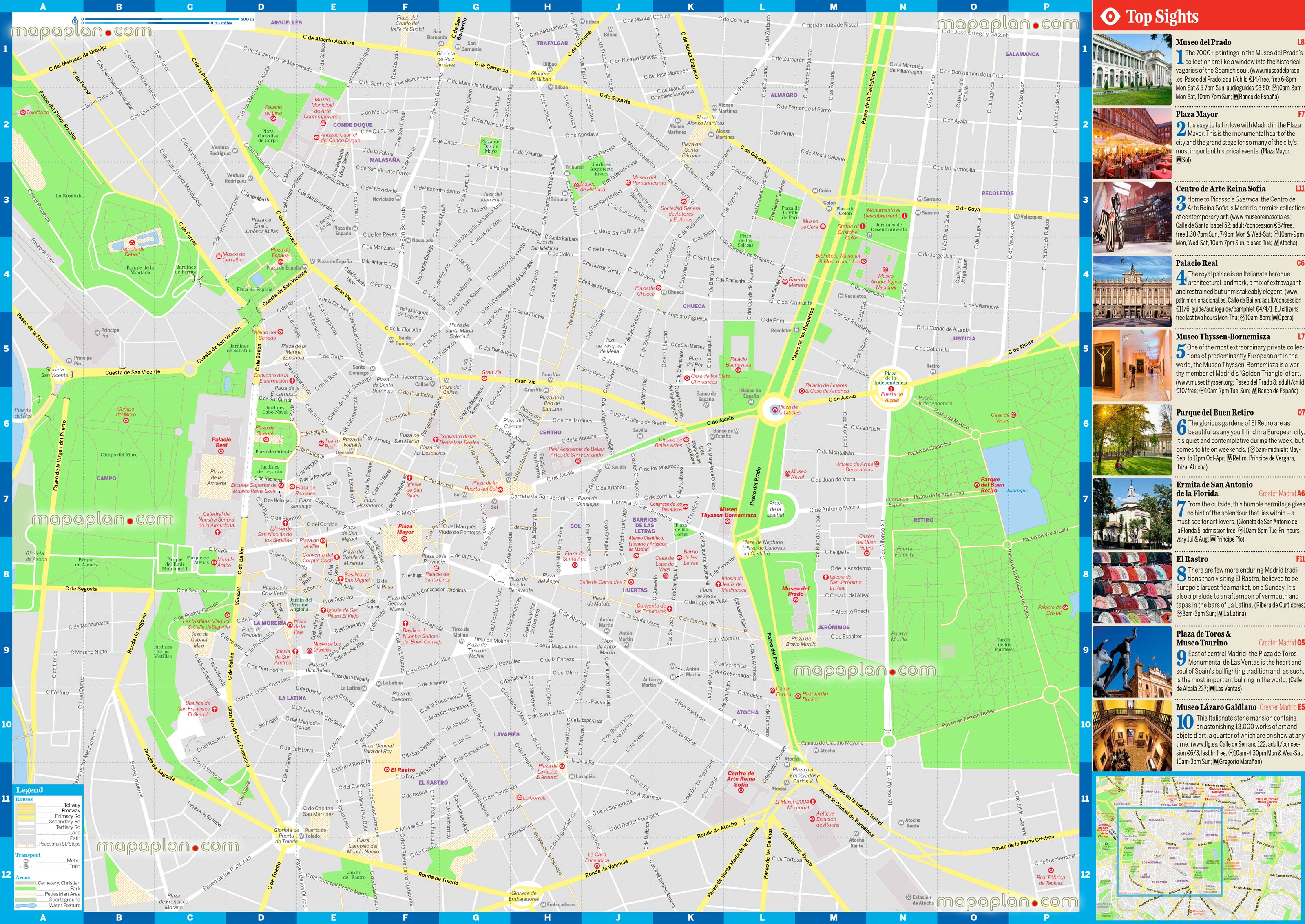 central Madrid spain visitors interactive plan inner city tourist attractions main points interest museums landmarks chueca paseo del prado parque del buen retiros Madrid Top tourist attractions map