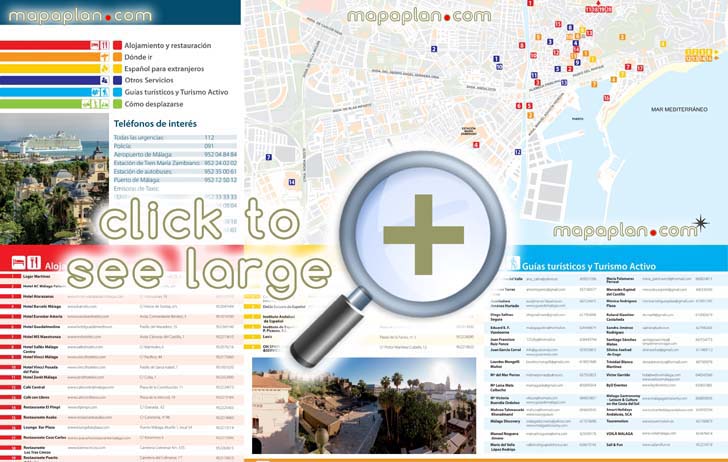 Malaga tourist information plan free download interactive espana visitors guide central area tourist turistico information offline downloadable virtual interactive hd plan overview trip highlights