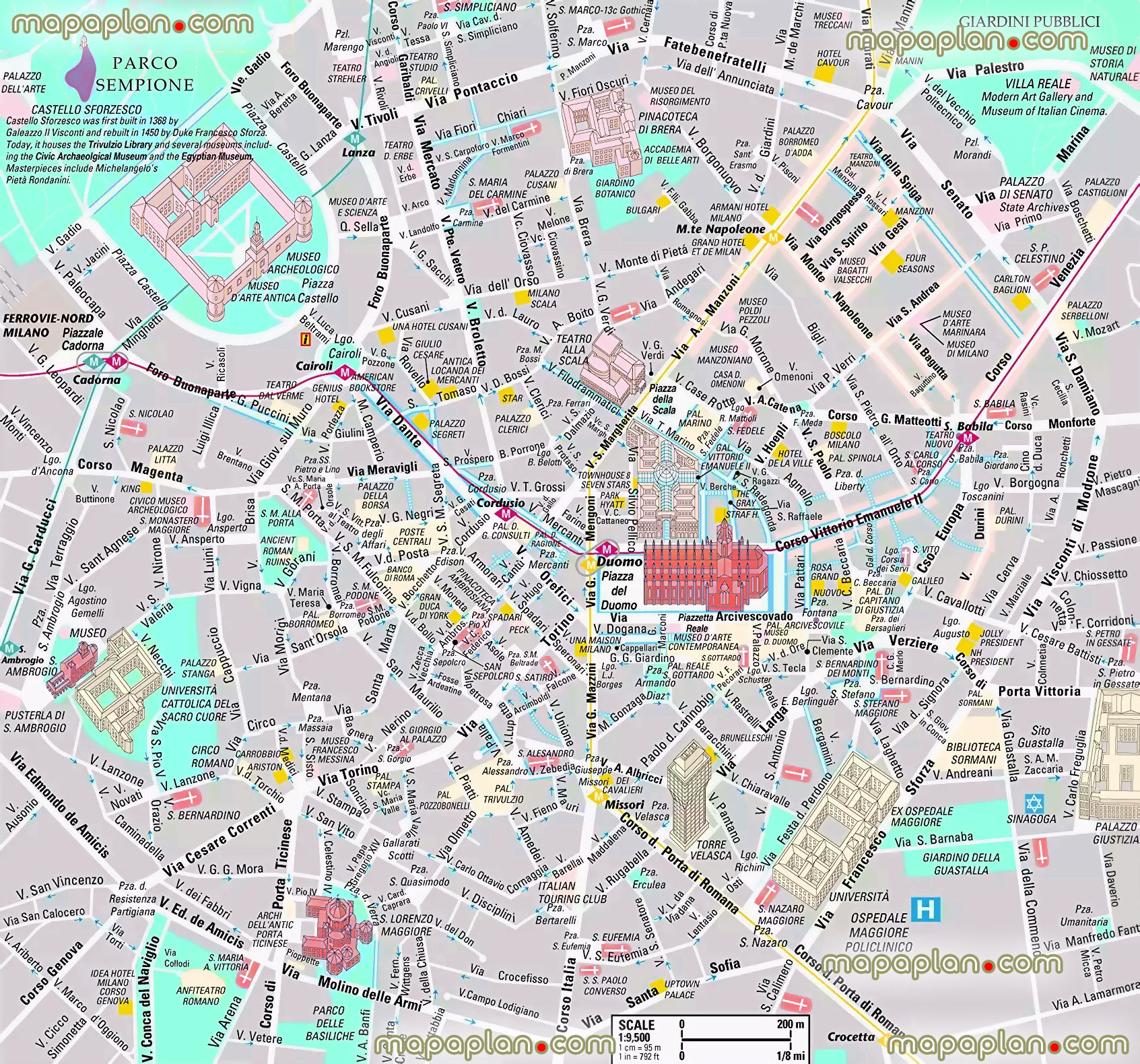 Milan inner city centre top attractions detailed downloadable best historical buildings what see where go directions interesting things do guide englishs Milan Top tourist attractions map