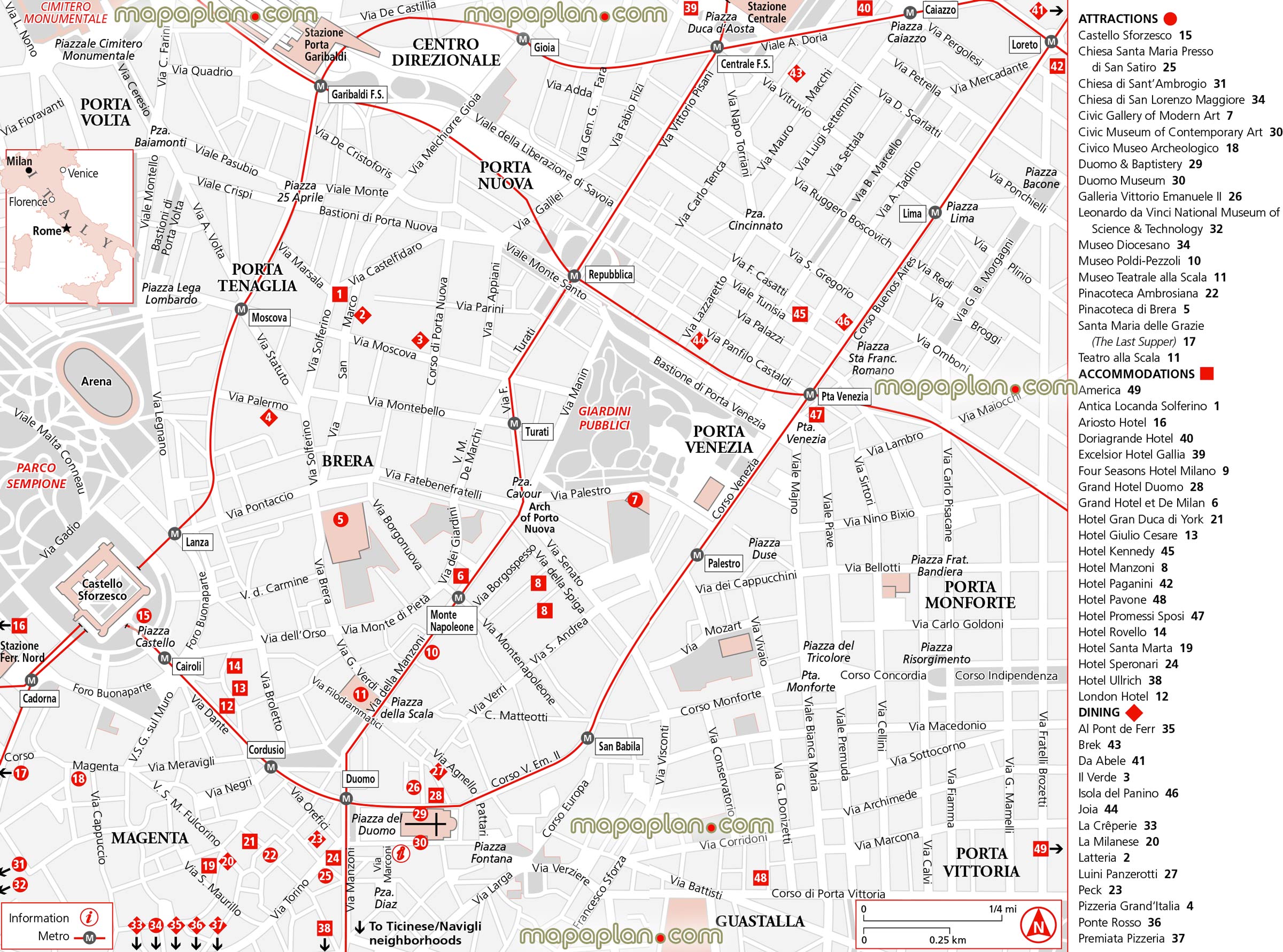 Milan italy top attractions interactive metro stations tourist information centre Milan italys Milan Top tourist attractions map