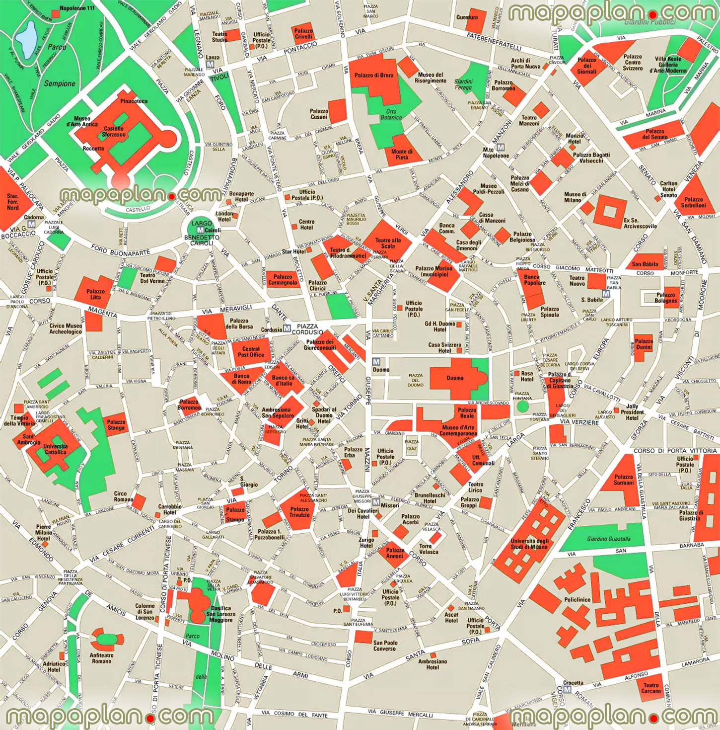 Milan simple outline tourist guide layout must see places sites visit travel guide popular placess Milan Top tourist attractions map