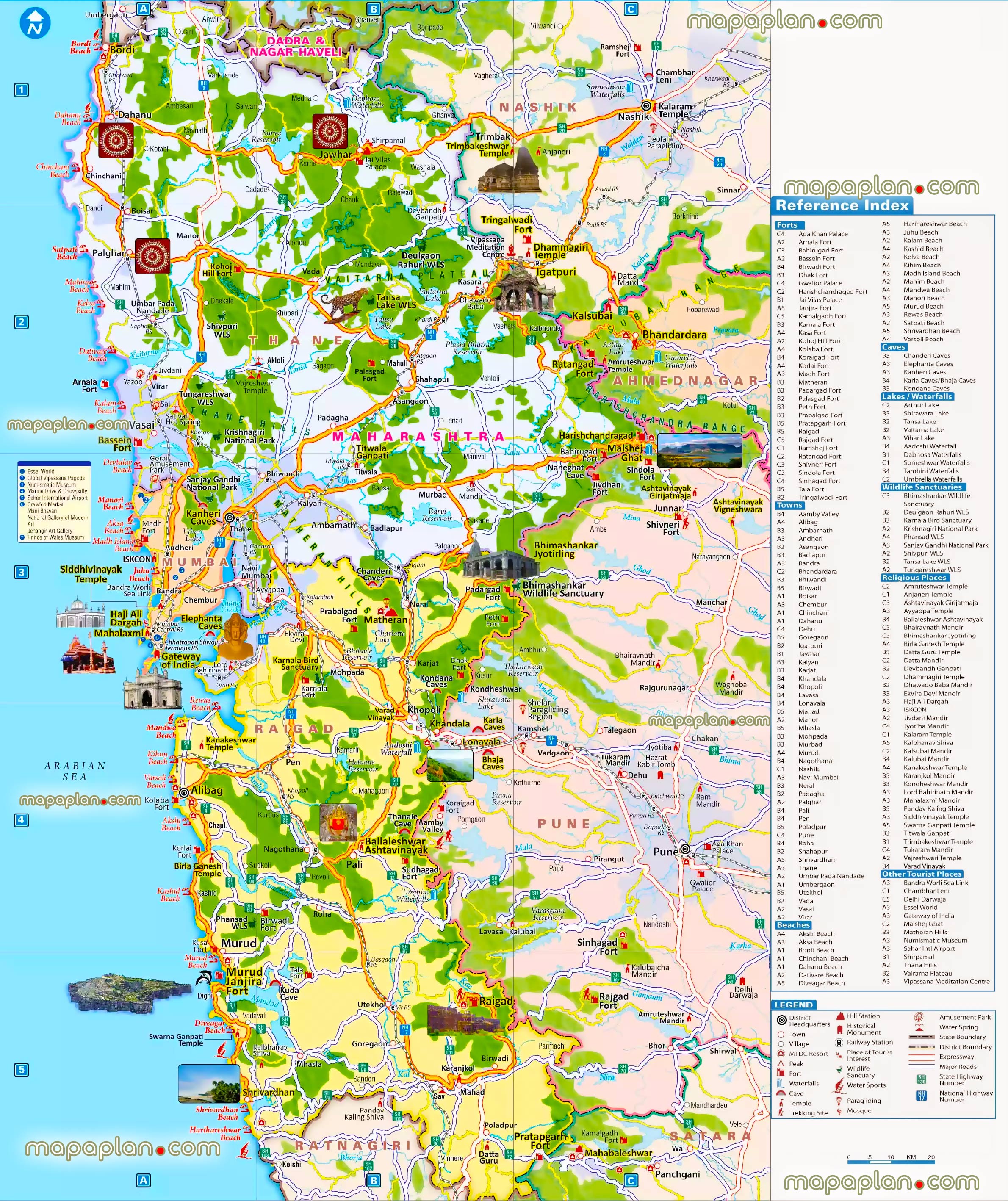 bombay metropolitan region surrounding suburbs cities towns villages places visitors top attractions india offline download virtual interactive hd plan overview region trip highlights high quality large scale vector aerial satellite poster roads view zoning main district areas municipal regionss Mumbai Top tourist attractions map