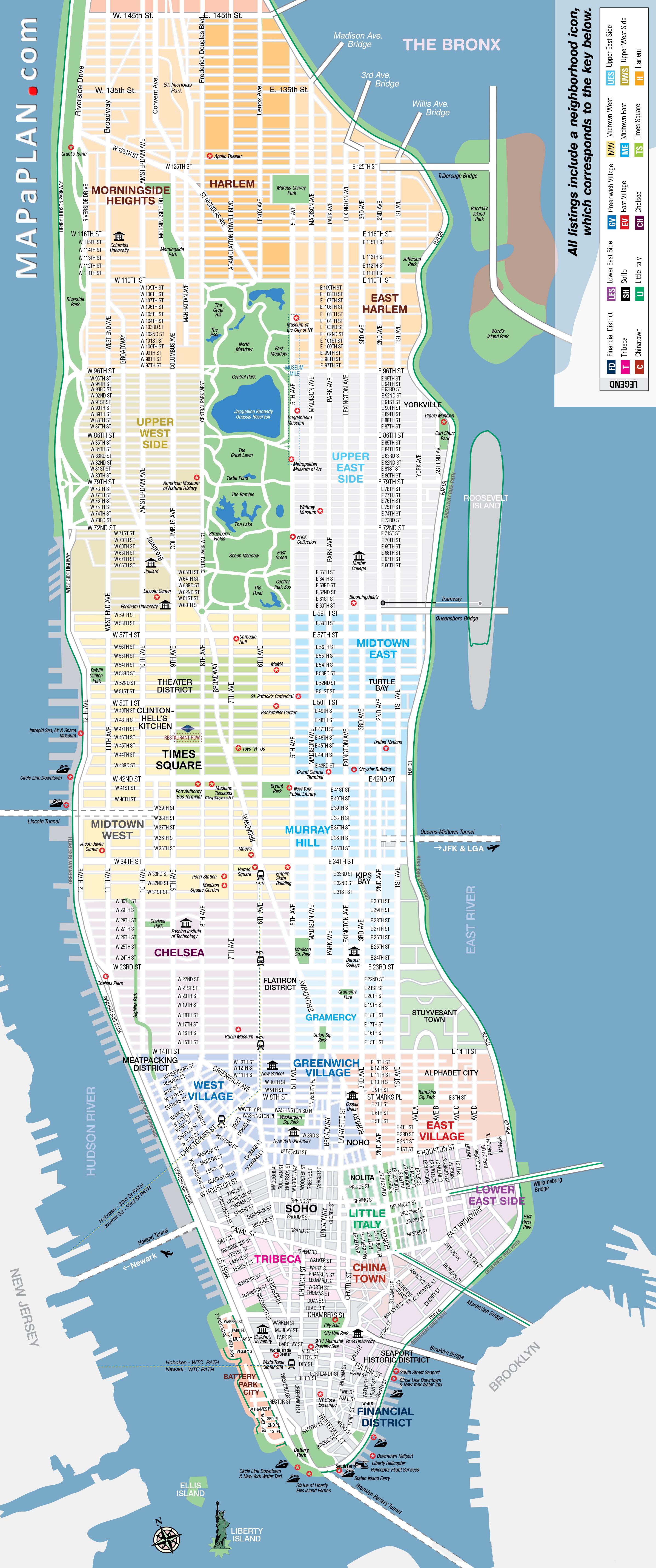 Large Printable Tourist Attractions Map Of Manhattan New York