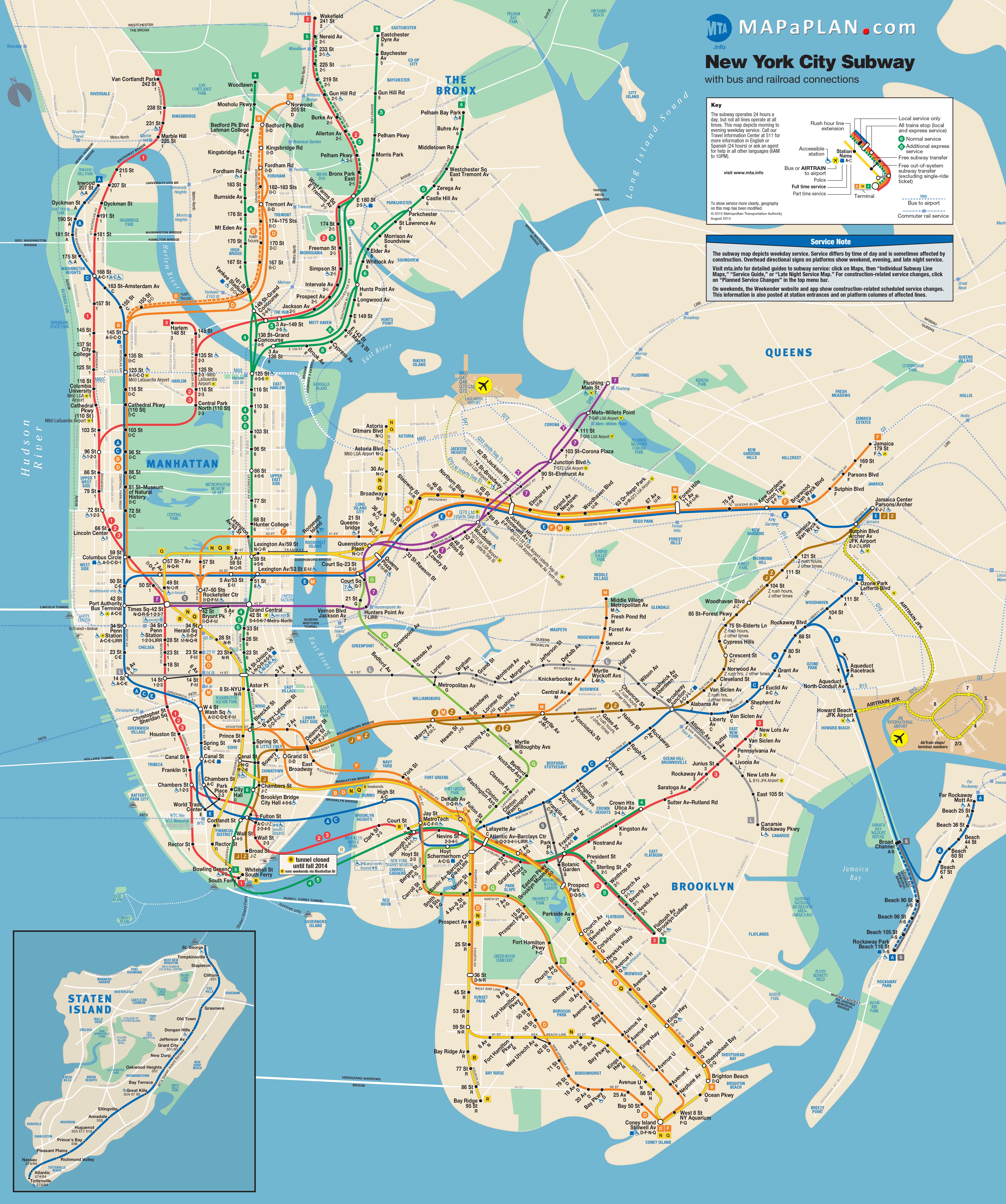 New York City Subway Metro Map With Bus And Railroad Connections