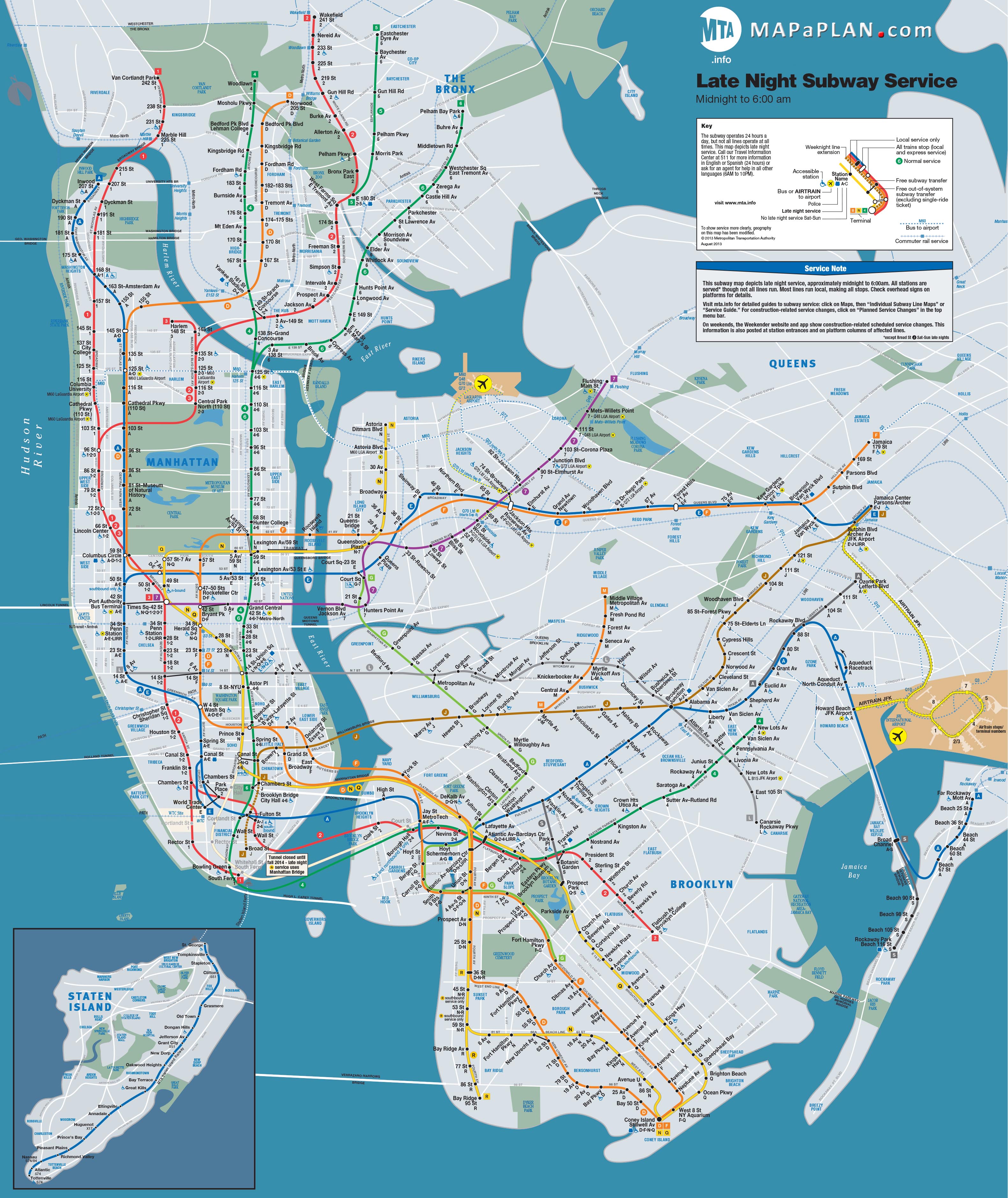 Late Night Subway Metro Stations And Transit Service New York Map